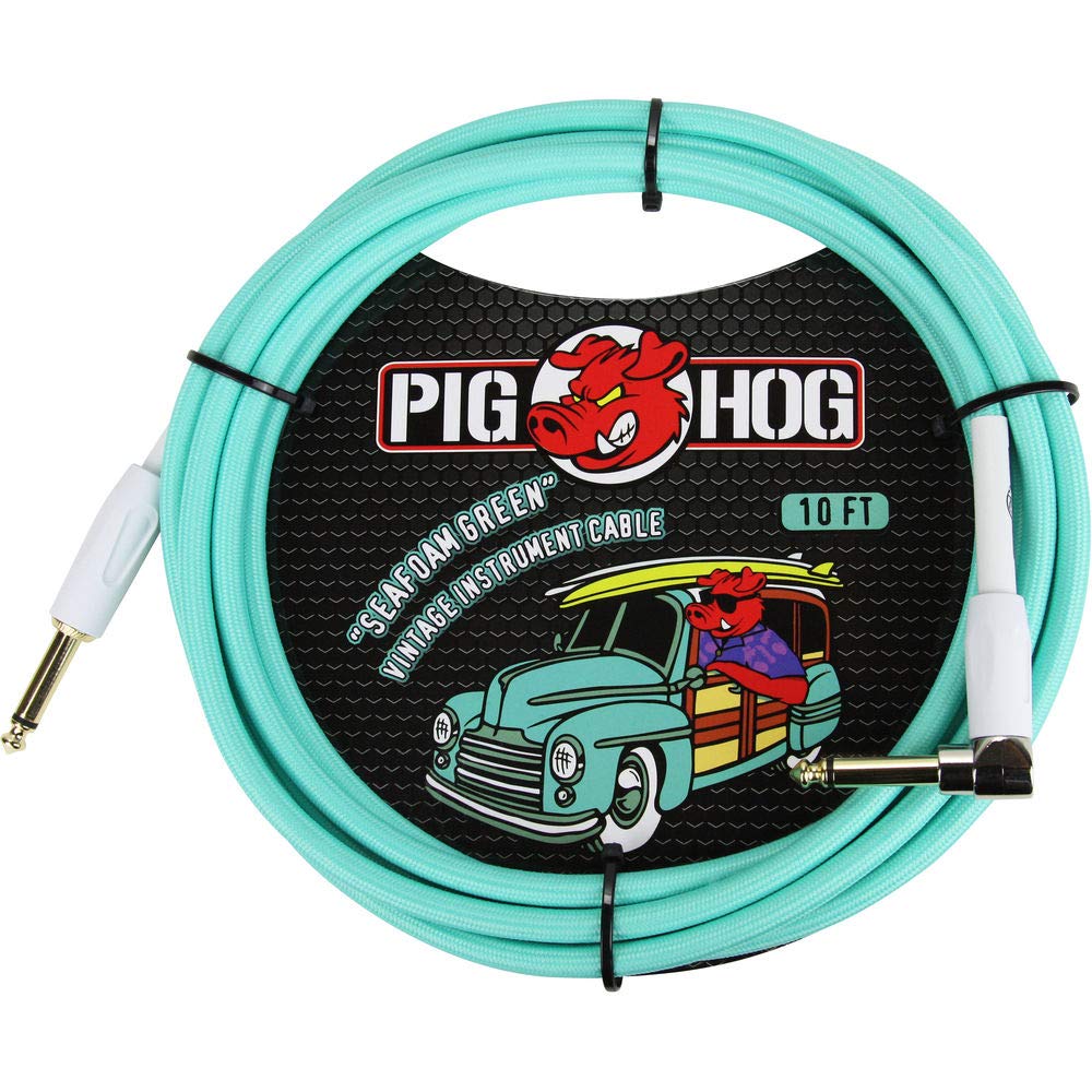 Pig Hog Gewebtes Instrumentenkabel der Vintage-Serie (Seafoam Green, 3,4 m, rechtwinklig), 2 Stück
