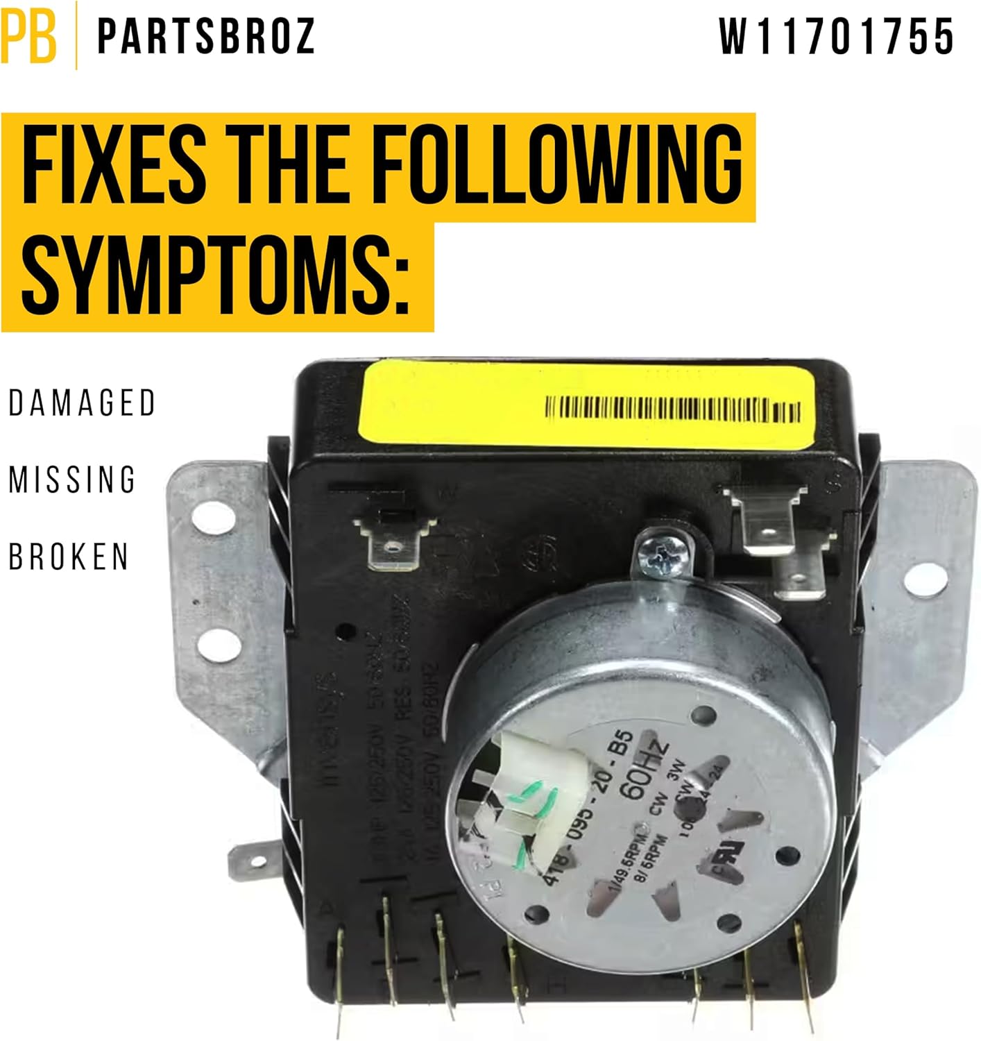 PartsBroz W11701755 Timer - Compatible With Whirlpool Maytag Dryer - Replaces AP7225135 PS17629166 W11566736 - Ultra Durable Replacement