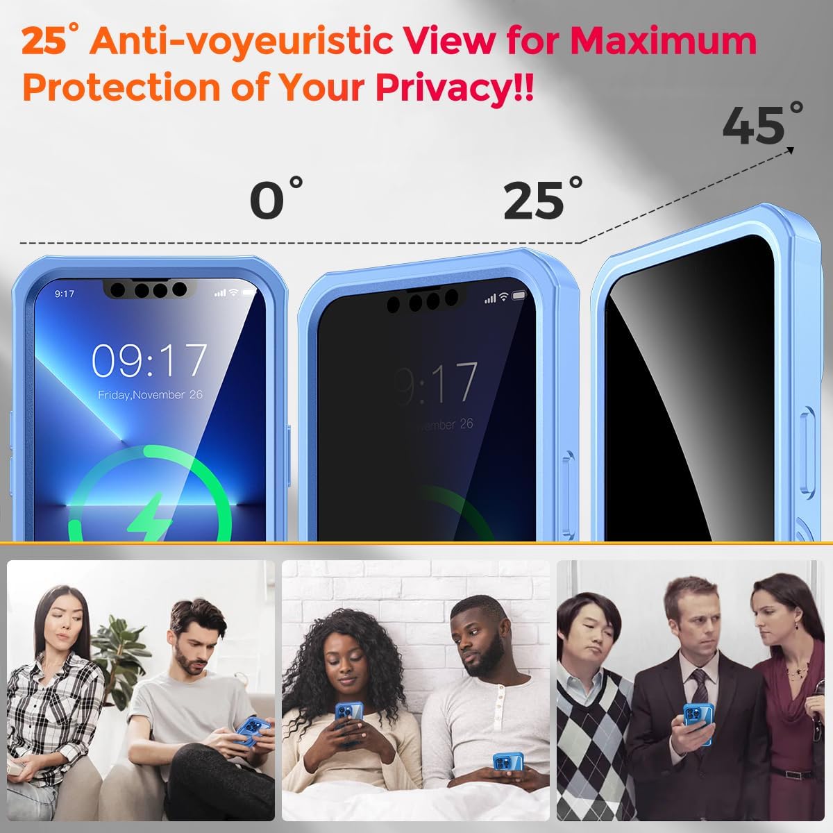 [CD Loop + Privacy Screen Protector]Magnetic Case for iPhone 13/14 Case,[Military Grade Drop Protection] Anti-peep Privacy Screen Double Sided 9H Glass Compatible with MagSafe Case for iPhone 13/14 - Image 3