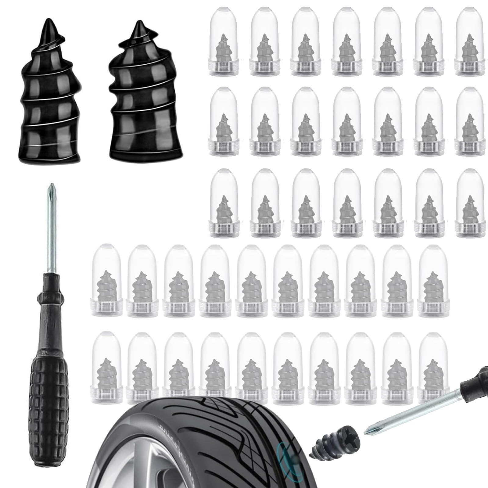 40PCS Tire Repair Rubber Nail - Car Tyre Puncture Repair Kit with Screwdriver, Car Puncture Repair Kit,Vacuum Tire Repair Nails,Motorcycles,Trucks Bikes,20 Short 20 Long
