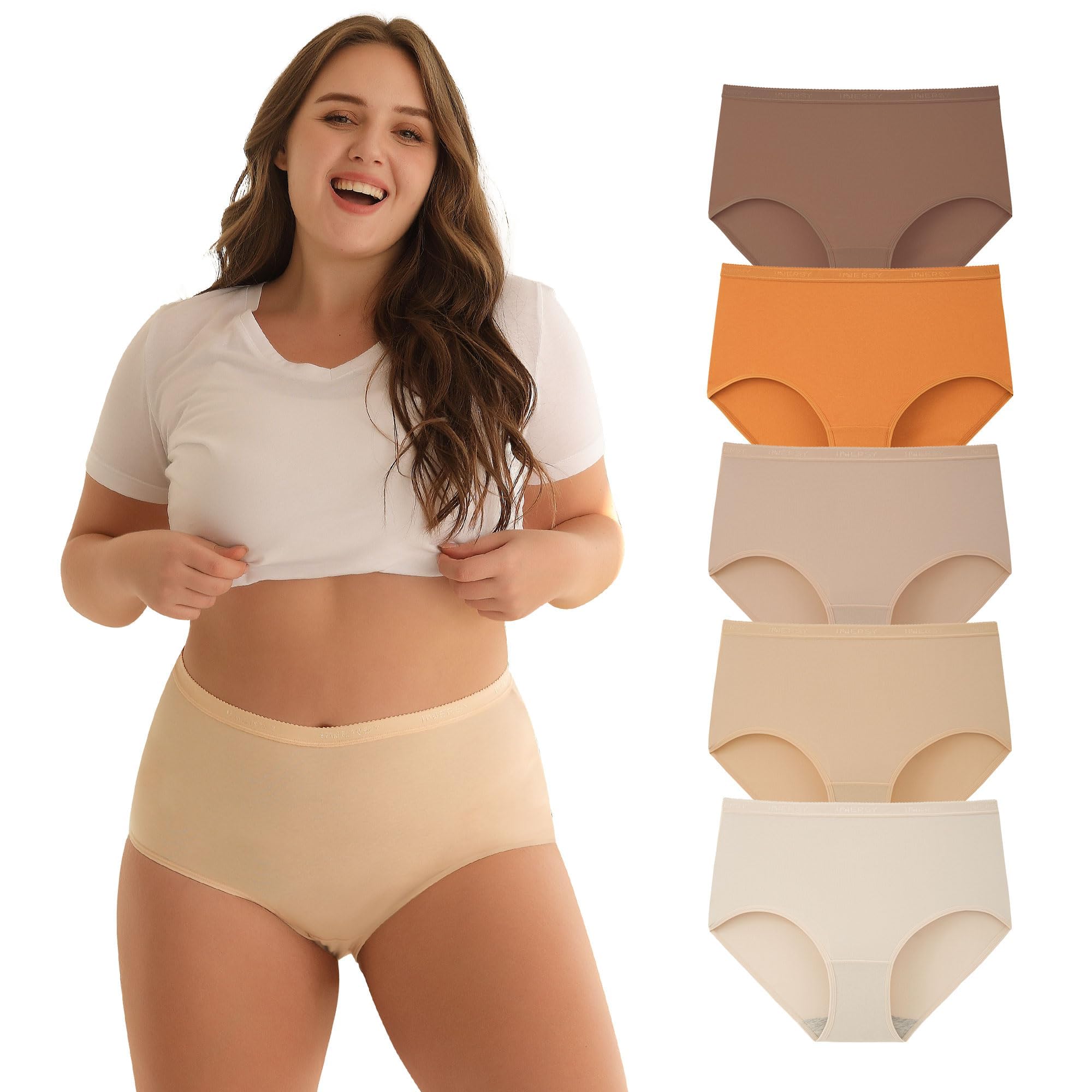 INNERSY Bragas Tallas Grandes Mujer Algodón Cintura Altas Ropa Interior Pack de 5