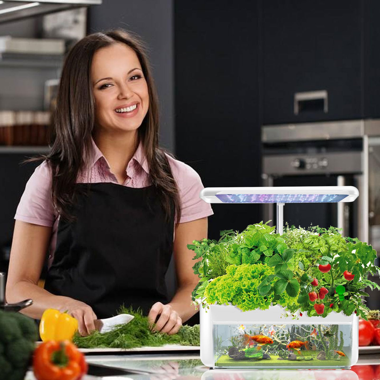 Sistema di Coltivazione idroponica, 12 baccelli per Giardino di Erbe aromatiche al Coperto con Luce di Coltivazione a LED, con Acquario acquaponico, per Cucina Domestica