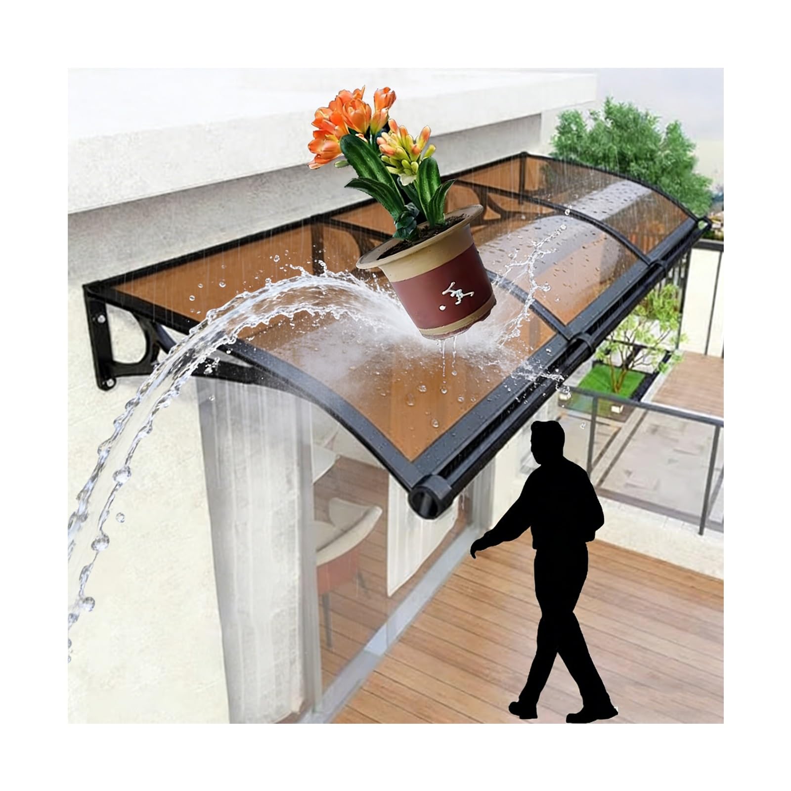 Auvent de porte avant à drainage séparé, marquise extérieure fenêtre et patio