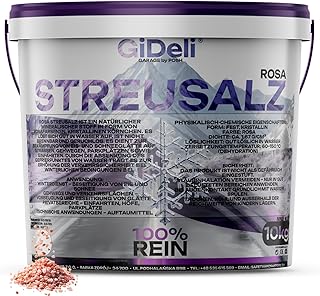 GiDeli Groß Streusalz 10kg im Eimer - Rosa Auftausalz gegen Eis & Schnee - Tausalz für Winter - Ur Salz für schnee - Effektiv gegen Glätte