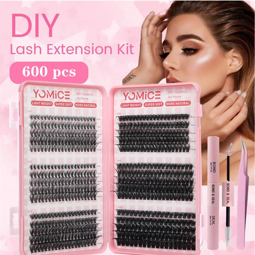 Yomice Individual Eyelashes Wispy Lash Clusters Kit 30-40-50-60-80-100D Cluster Lashes Kit DIY Eye Lashes Fluffy Russian Eyelashes Extensions with Tweezers and Bond&Seal for Girls and Women(#01kit) - Image 2