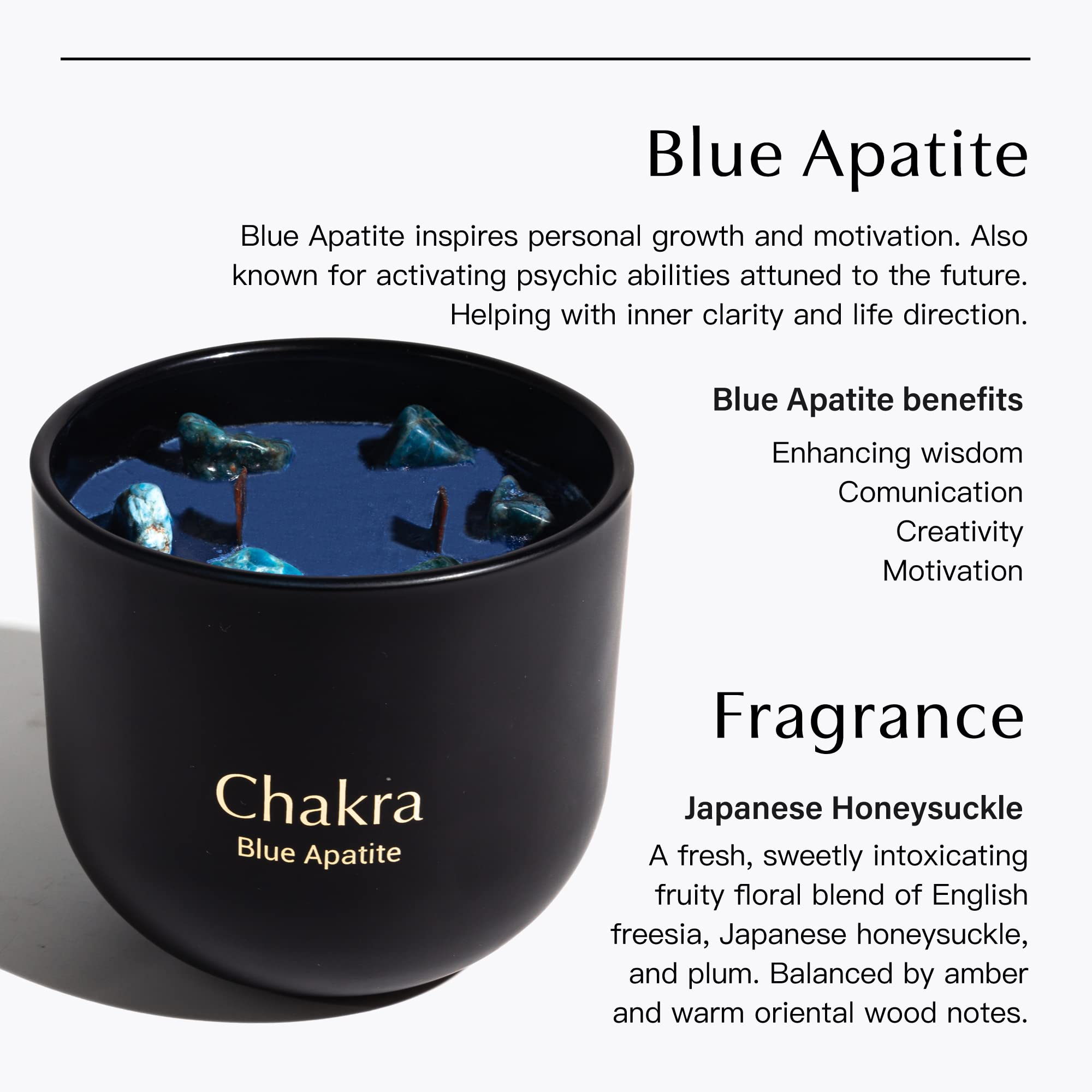 Hidden Label Candela di cristallo giapponese al quarzo di apatite blu, 340 g, 2 candele profumate con stoppino in legno, candele di cristallo per meditazione e guarigione della collezione Chakra