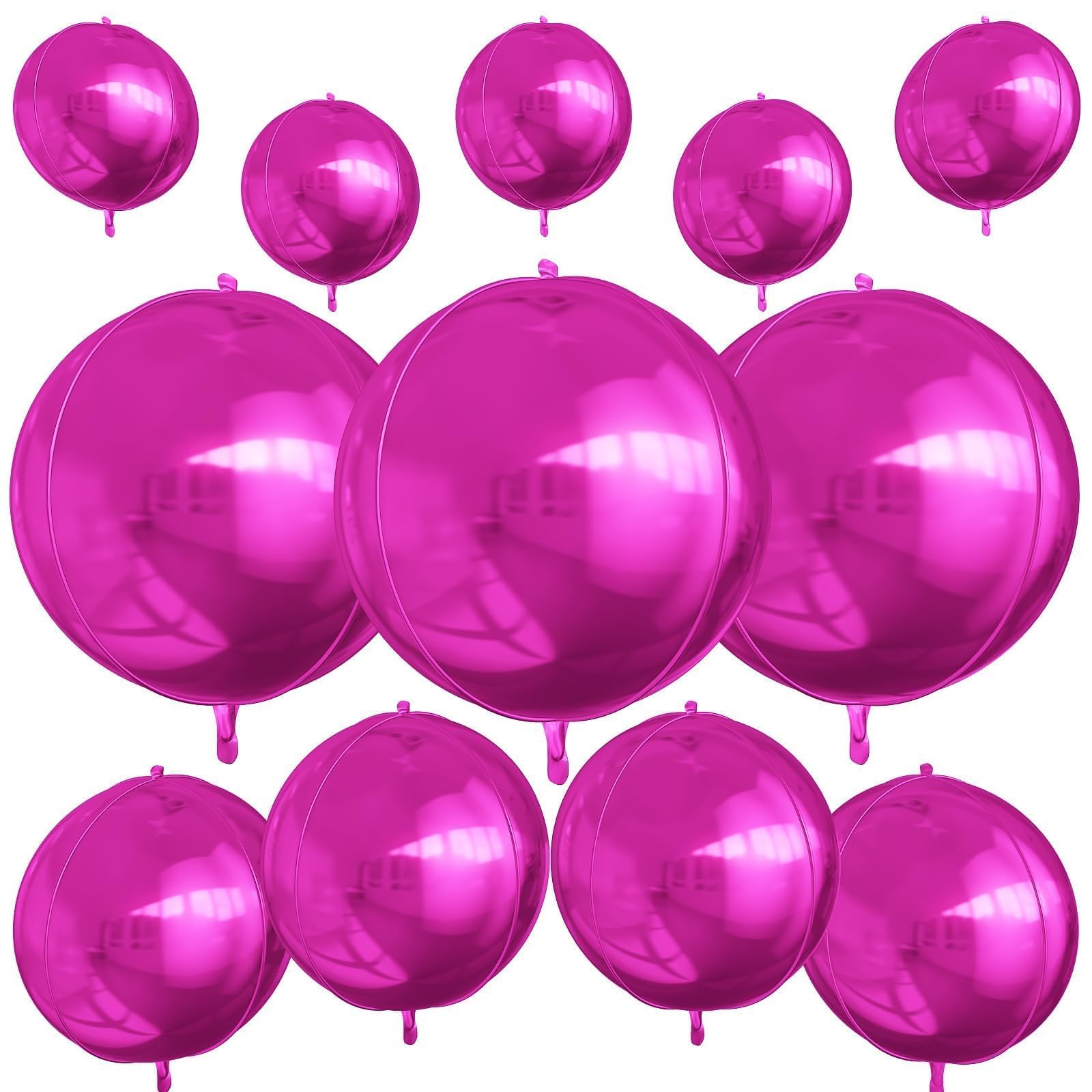 12Pcs Hot Pink Round Foil Balloons, 22" 15" 10" 4D Helium Ball Balloon, Metallic Pink Foil Balloon for Birthday Graduation Wedding Anniversary New