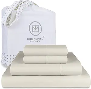 Threadmill California King Sheets, Certified American Supima Cotton Sheets, 1000 Thread Count Hotel Quality, 4 Piece Luxury Bed Sheets Set with Elasticized Extra Deep Pocket, Taupe