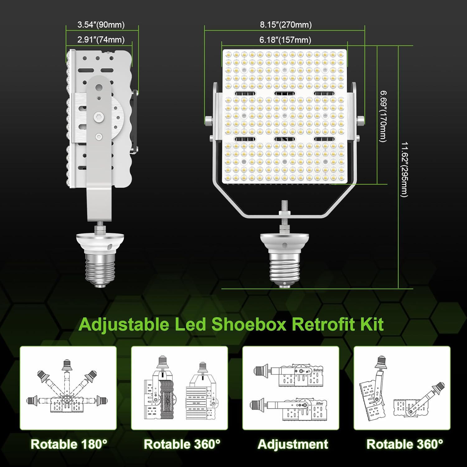 480V LED Shoebox Retrofit Kit 150W 21750LM E39 Mogul Base ETL DLC Listed 5000K LED Retrofit Light for Parking Lot Lights Tennis Court AC200-480V