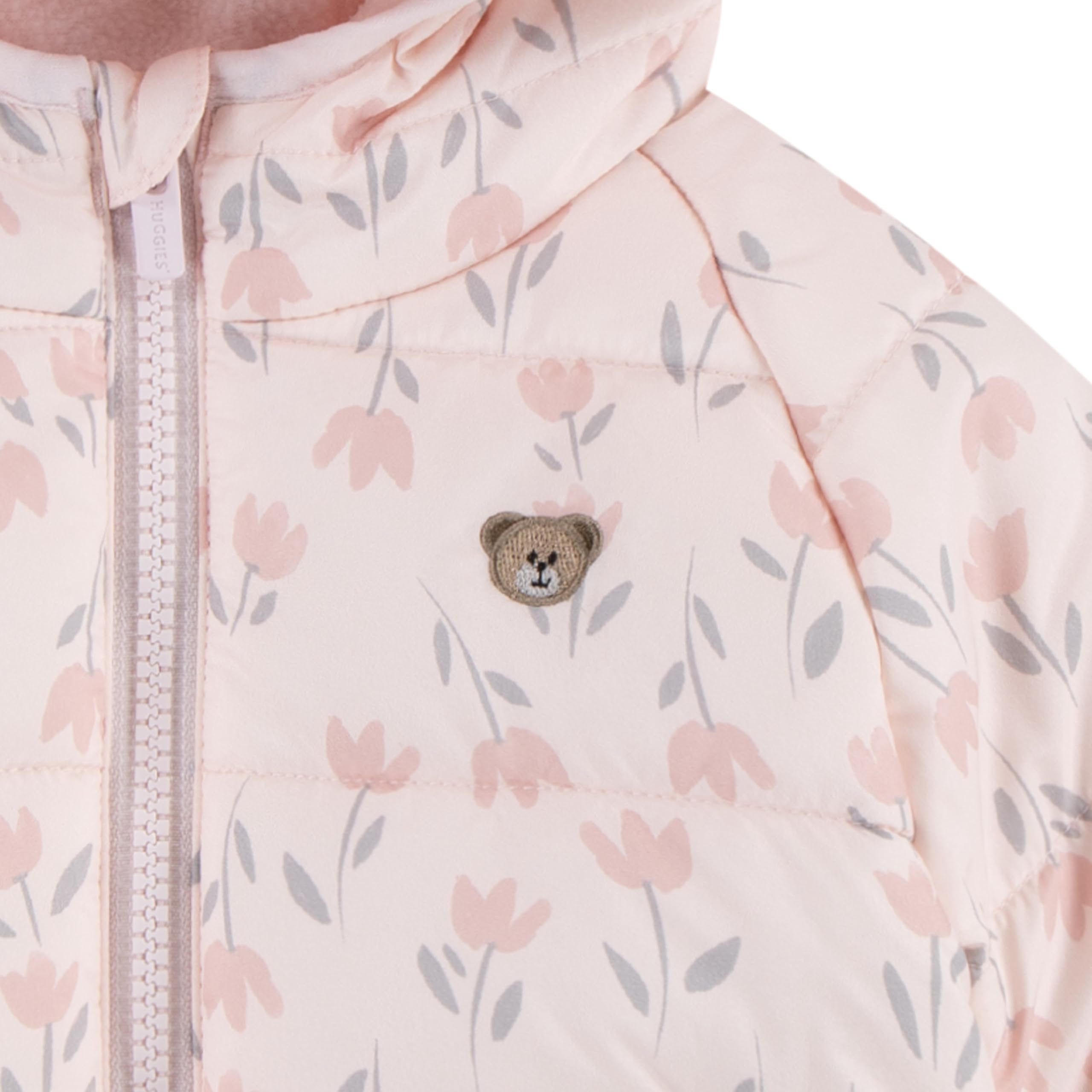 Huggies Unisex Baby Puffer Jacket, Barely Pink/Floral, 3T