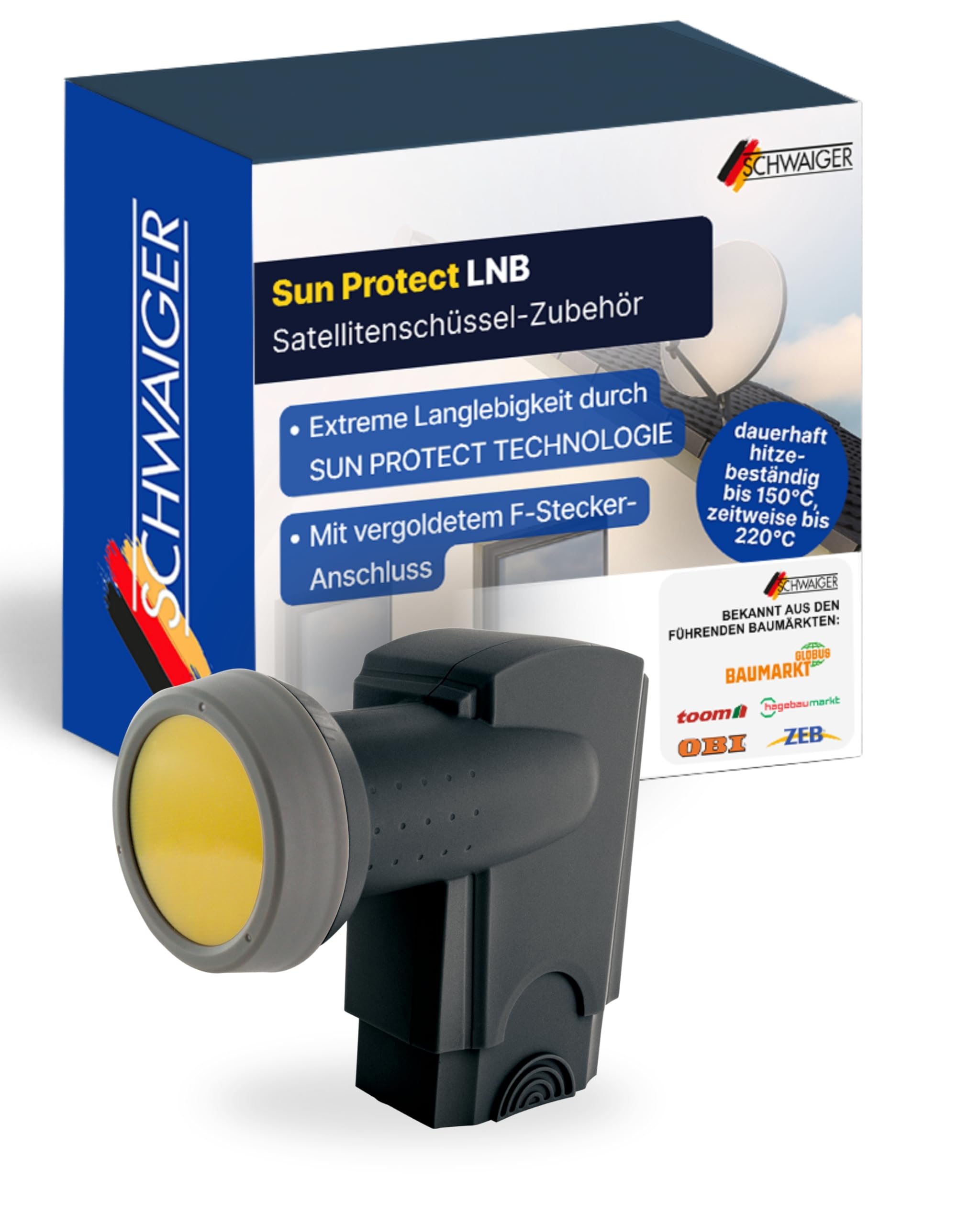 SCHWAIGER Quad LNB digital Sun Protect I Low Noise Blockconverter für 4 Teilnehmer I extrem wetterfest & geeignet für Multifeedanlagen I SAT-Zubehör für störungsfreien Empfang I anthrazit