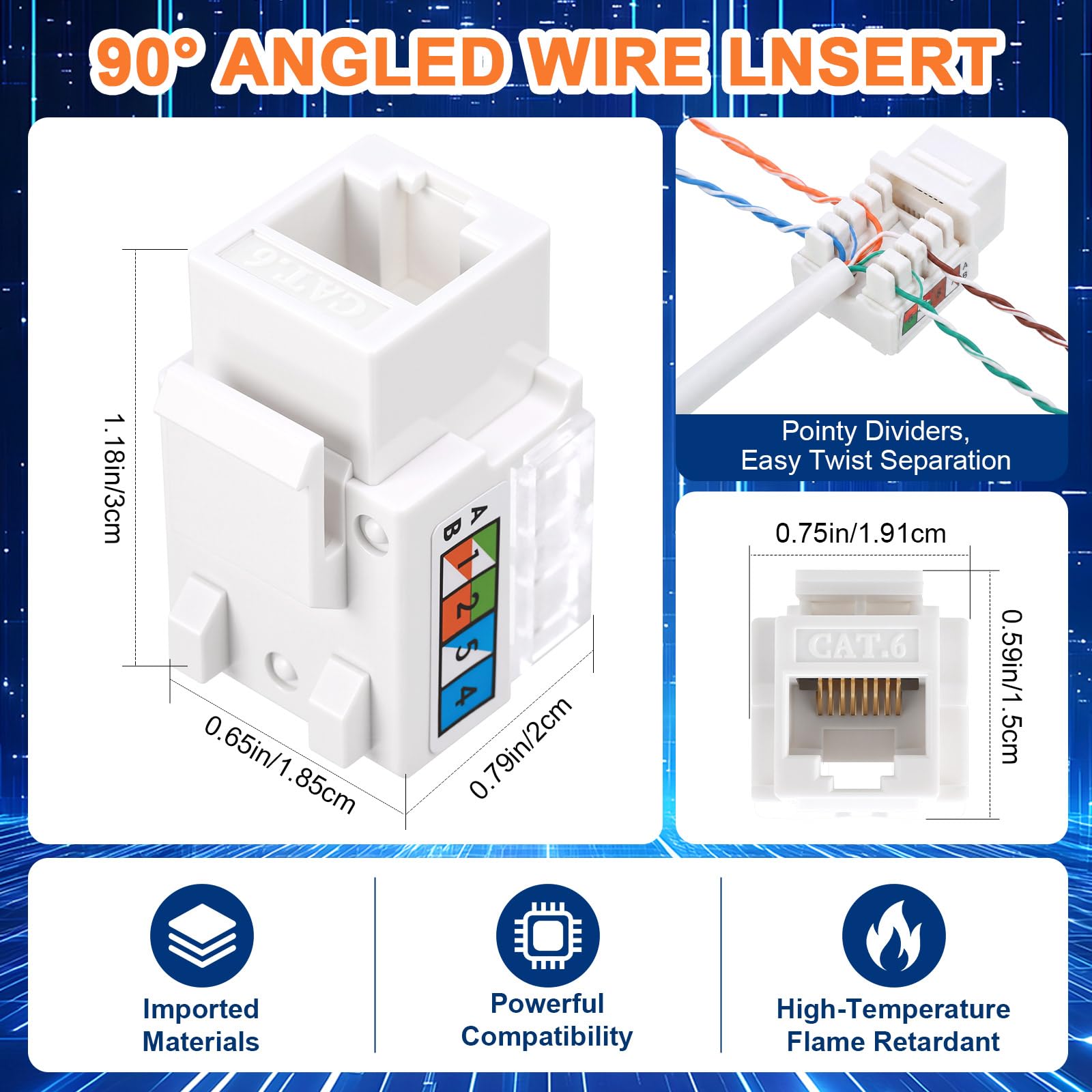 Tellegloww Lot de 120 connecteurs Keystone Cat6 RJ45 en vrac à 90 degrés pour panneau de brassage et plaque murale, blanc