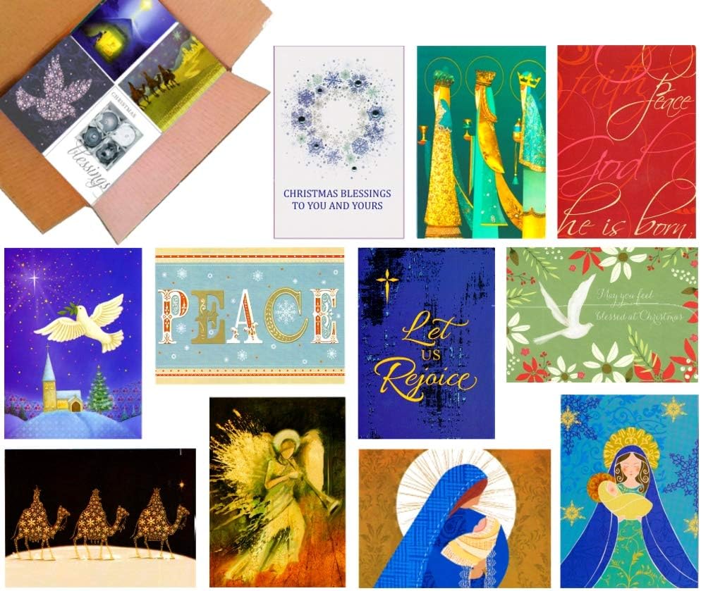 100 Wholesale Traditional Christmas Cards with Envelopes: Classic Holiday Designs, General Audience, on Recycled Paper (Assortment 2)