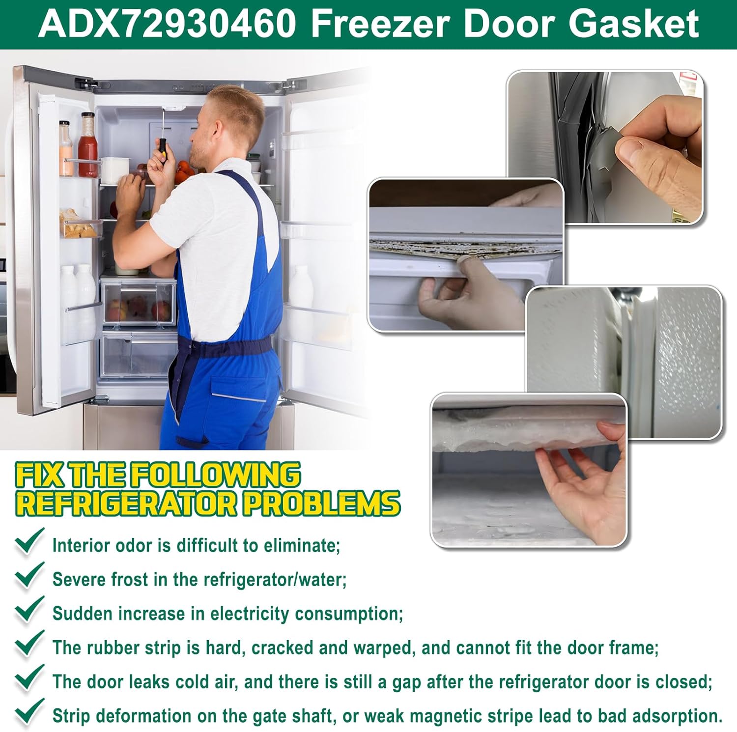 UPGRADED ADX72930460 Refrigerator Door Gasket Replacement Compatible with LG Refrigerator Door Seal, Replaces Part Number ADX72930401 ADX72930413 ADX72930452 4323194 Kenmore Freezer Door Gasket