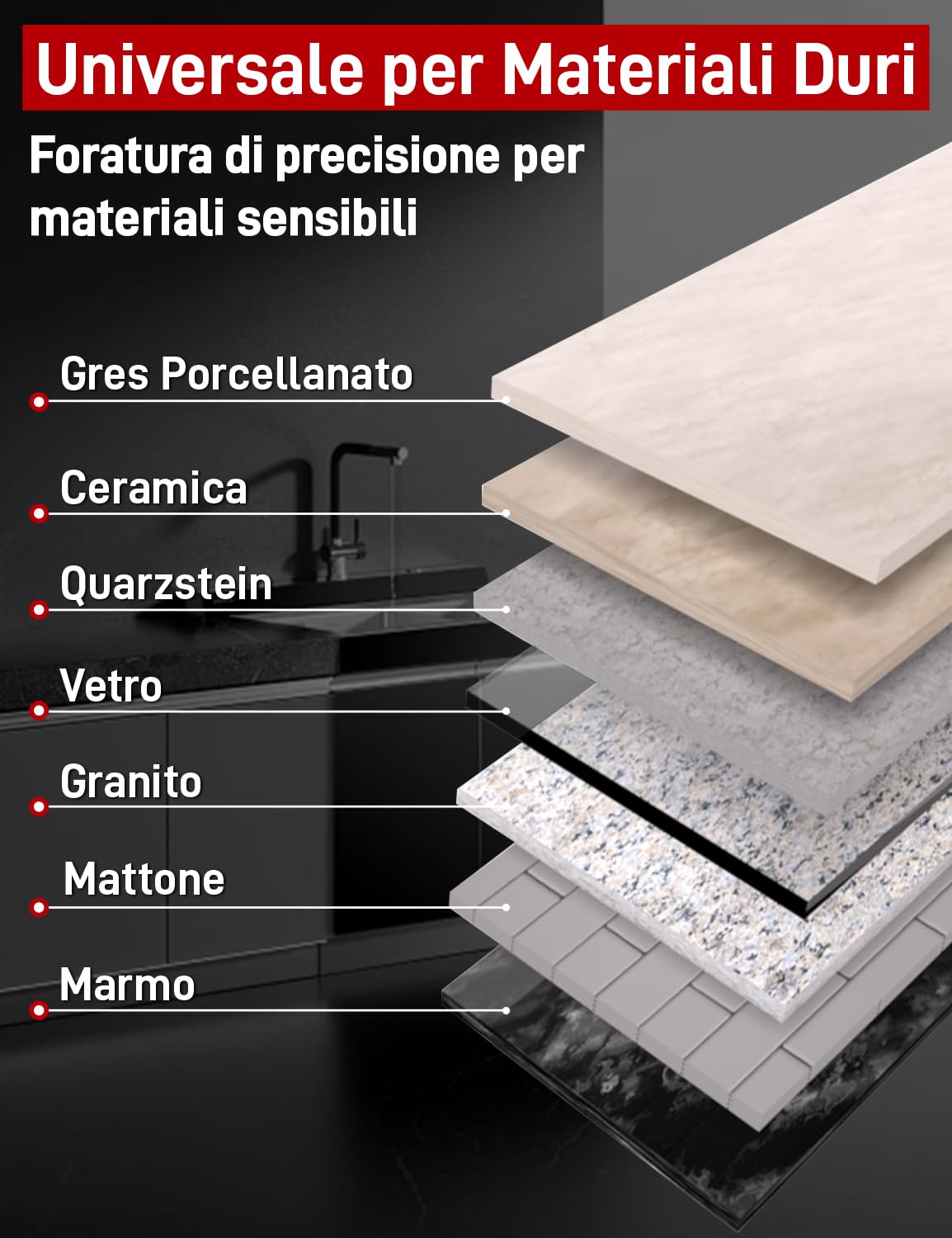Set da 8 Punte Trapano Diamantata, Frese Piastrelle Ø 6/8/10/12/35/50/68mm con Adattatore M14 a Gambo Esagonale, Vacuum Brasato, per Porcellana, Granito, Marmo, Taglio a Secco