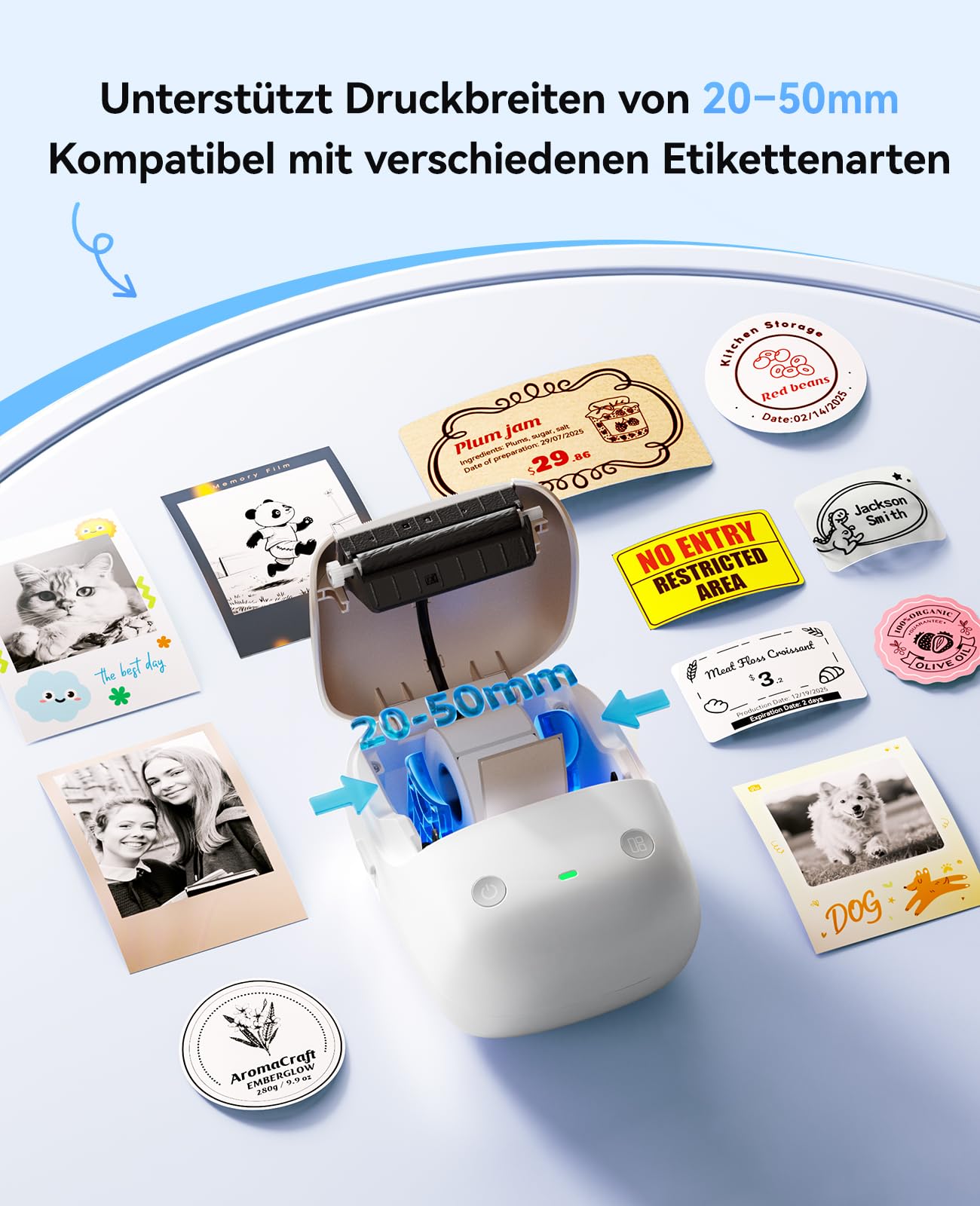 NIIMBOT B2 Pro Etikettendrucker mit 3 Rollen Wasserfeste Etiketten Selbstklebend, 300DPI Etikettiergerät Bluetooth Label Printer für Fotos, Adressetiketten, Preisschilder, Silber
