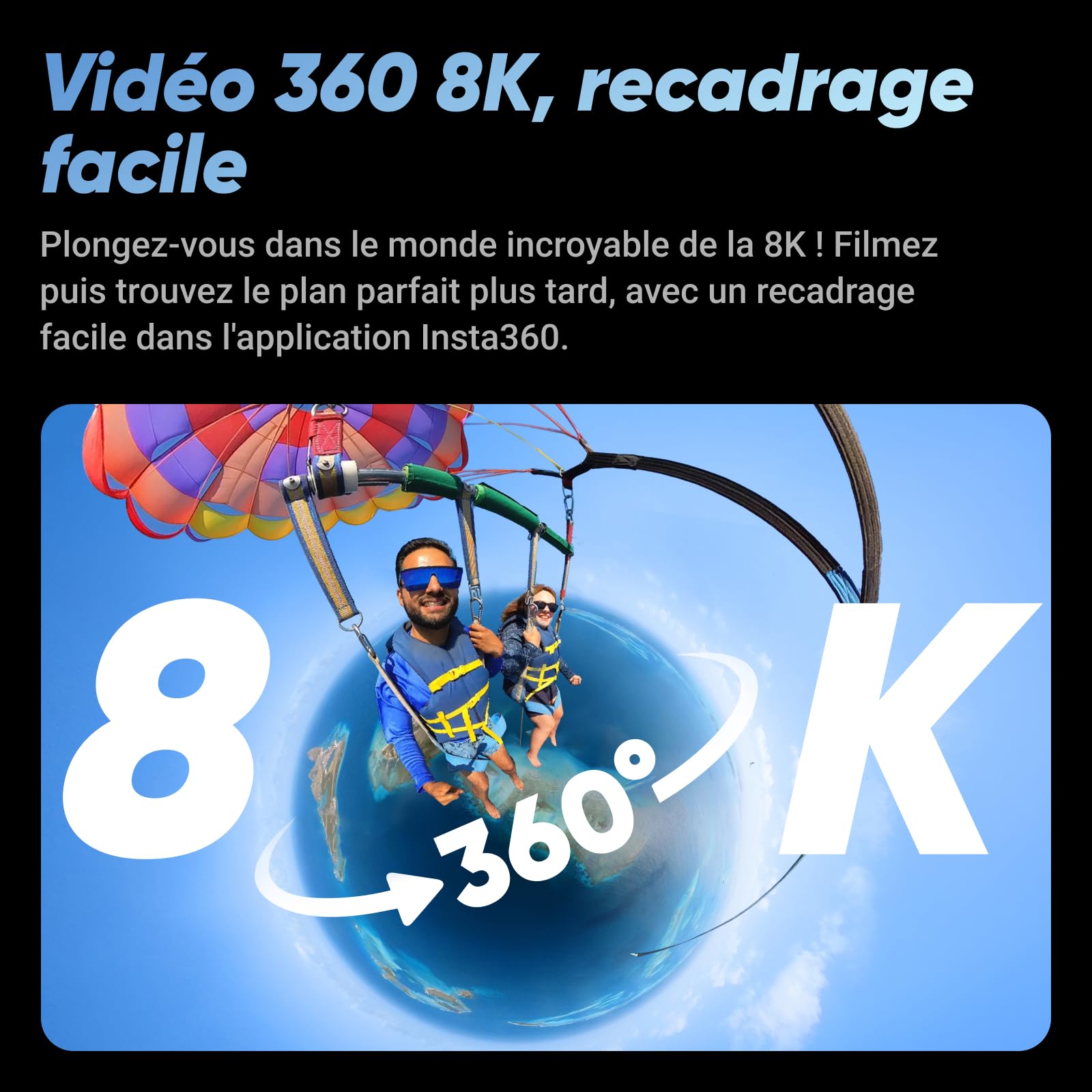 Insta360 X4 - Caméra d'action 360° 8K étanche, vidéo grand angle 4K, effet de perche à selfie invisible, protège-objectifs amovibles, 135 min d'autonomie, édition IA, stabilisation, pour sport, voyage