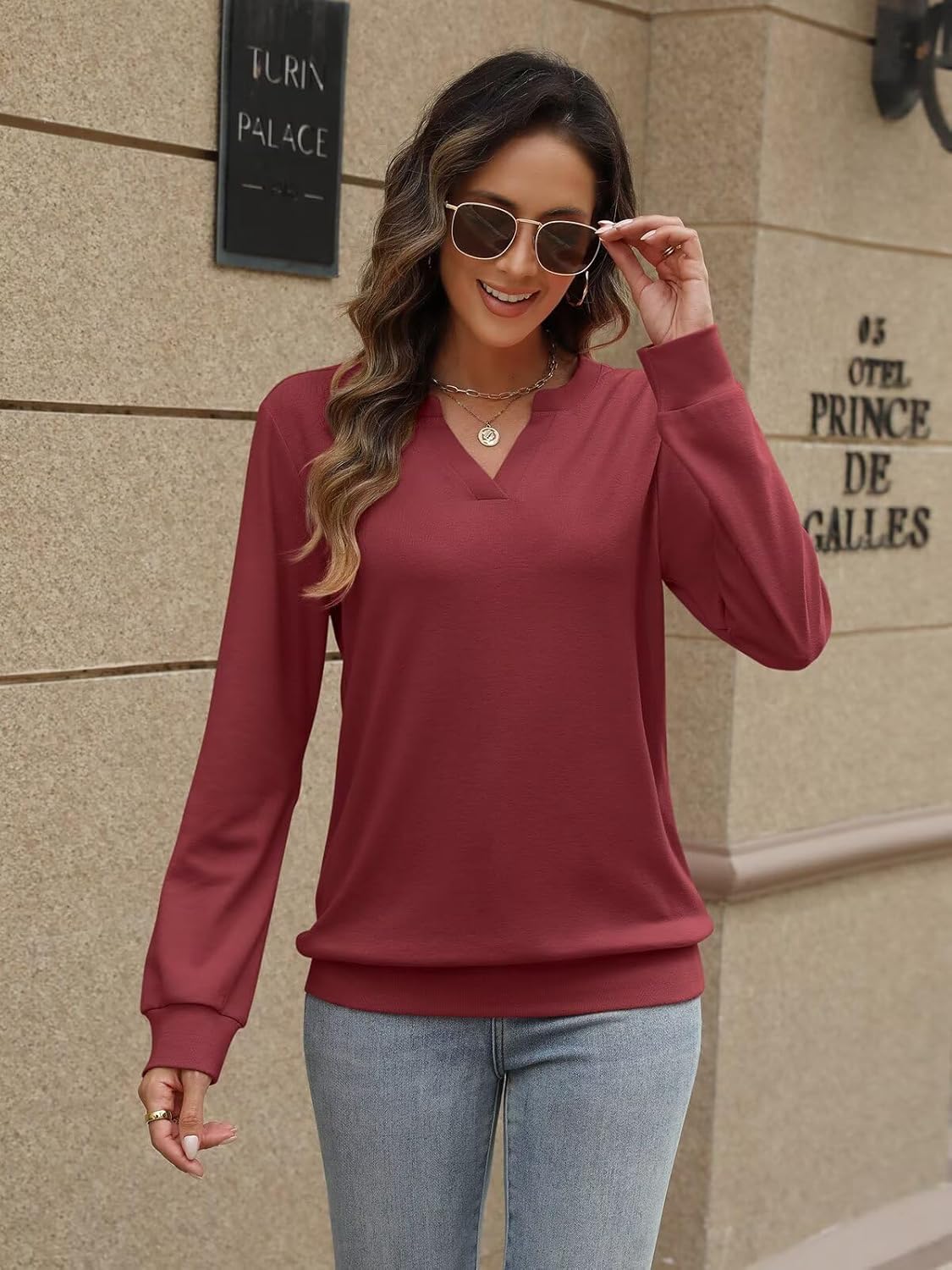 EADINVE Womens V Neck Long Sleeve Sweatshirts Lightweight Pullover Cute Fashion Cute Fall Clothes Tunic Tops 2025 - Image 3