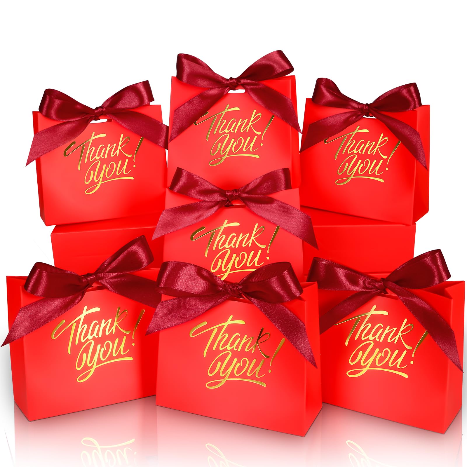 DOYIDE 100 Pack Small Thank You Gift Bags, 4.5x1.8x3.9in Party Favor Bags Boxes with Bow Ribbon, Small Paper Gift Bags with Gold Foil Printed, Mini