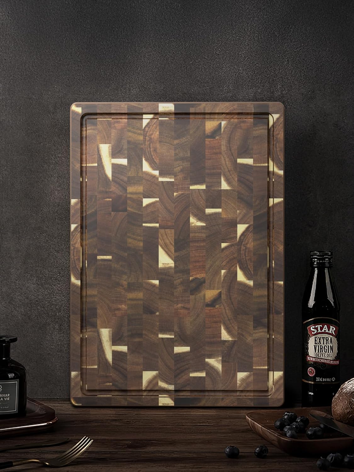 HOSHANHO 3 Packs Acacia Wood Cutting Board Set, Extra Large Cutting Boards for Kitchen Meal Prep, Durable Chopping Board with Built-in Ergonomic Handles & Deep Juice Grooves