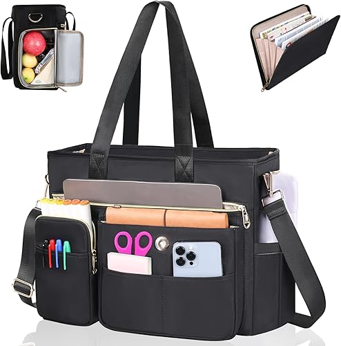 Miniatura 12 de ESTARER Bolsa tote para profesores para mujer, 2 piezas, bolsa de trabajo para computadora portátil de 15.6 pulgadas, bolsa de computadora con