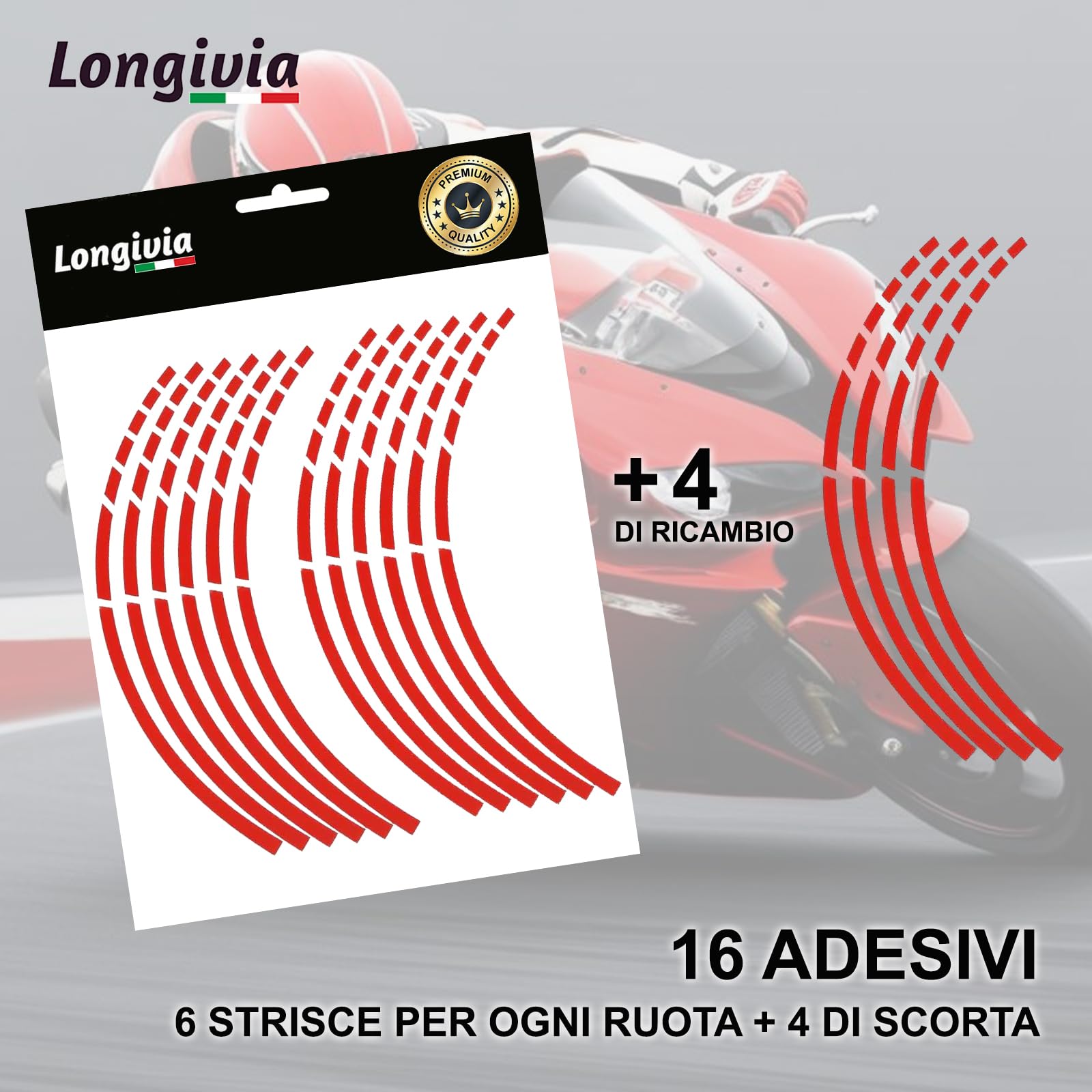 Set Adesivi Per Bordo Cerchio Auto E Moto – Neon Rosso/arancione RAL 3026 (BIKE-label)