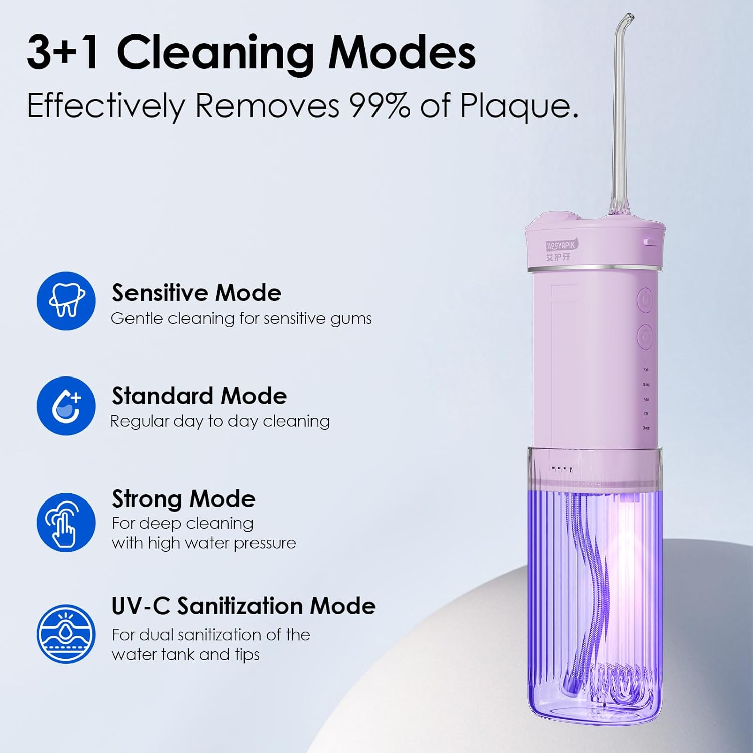 Portable Water Flosser​ Cordless​ for Travel-Rechargeable Power Dental Flossers​ for Braces＆Stonsil Stones-Mini Tooth Cleaner with UVC Sterilization,IPX7 Waterproof (D0040-Pink)