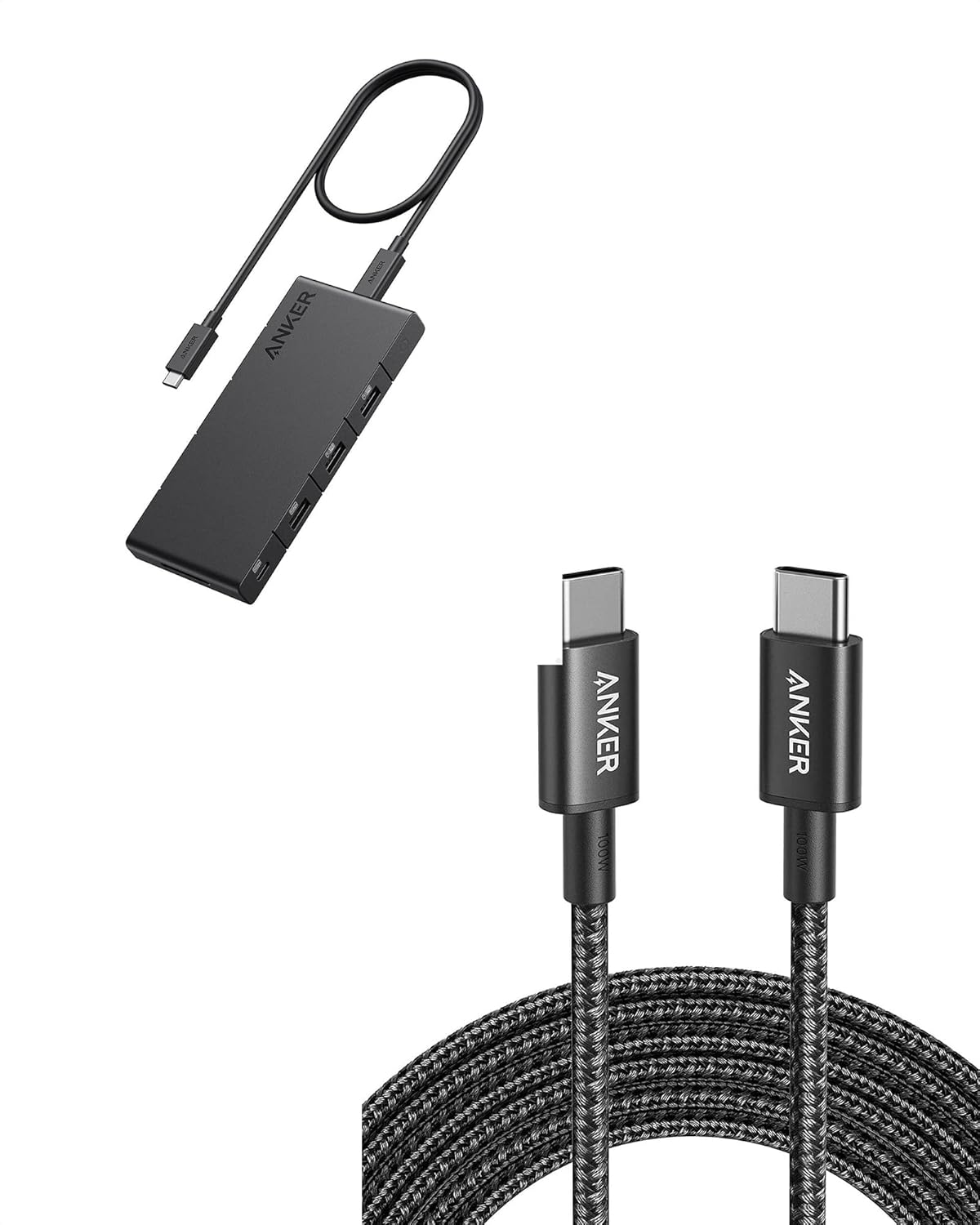 Anker 364 USB C Hub (10-in-1, Dual 4K HDMI) with Max 100W Power Delivery& New Nylon USB C to USB C Cable 100W 10ft