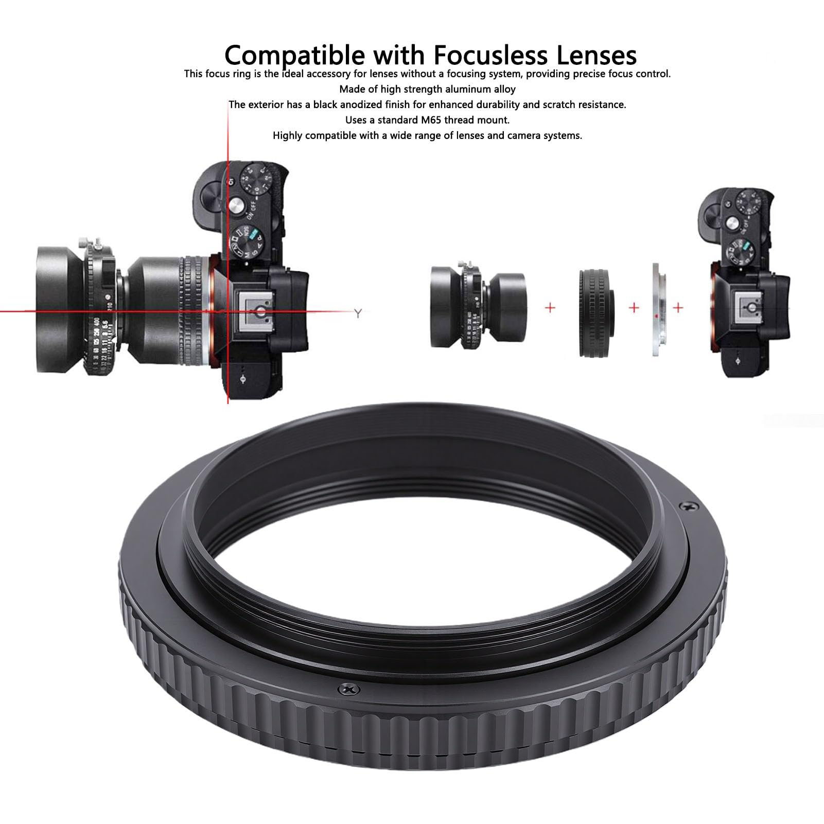 Denash Adattatore Elicoidale M65-M65 Tubo Macro con Messa a Fuoco Regolabile da 12-19 Mm Adattatore Elicoidale con Filettatura con Interno Opaco per compatibilità con Obiettivi per
