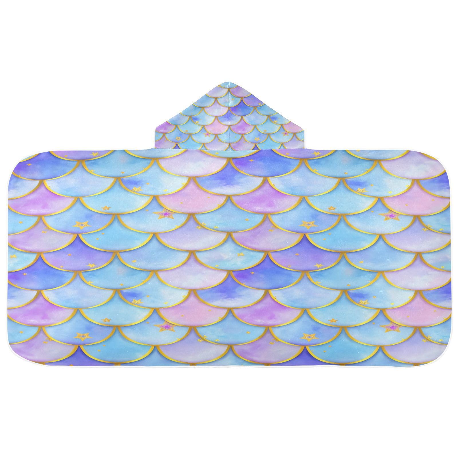 BOESI Graffiti Scales and Stars Kids Hooded Bath Towel, Pool Beach Towel, Kids Hooded Towel, Soft and Comfortable, Absorbent and Quick Drying