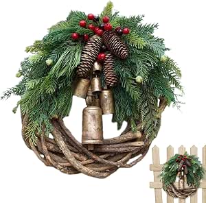 Weihnachts-Türschild „Hello Winter“ – Blauer Weihnachtskranz Mit Holzschild Für Haustür