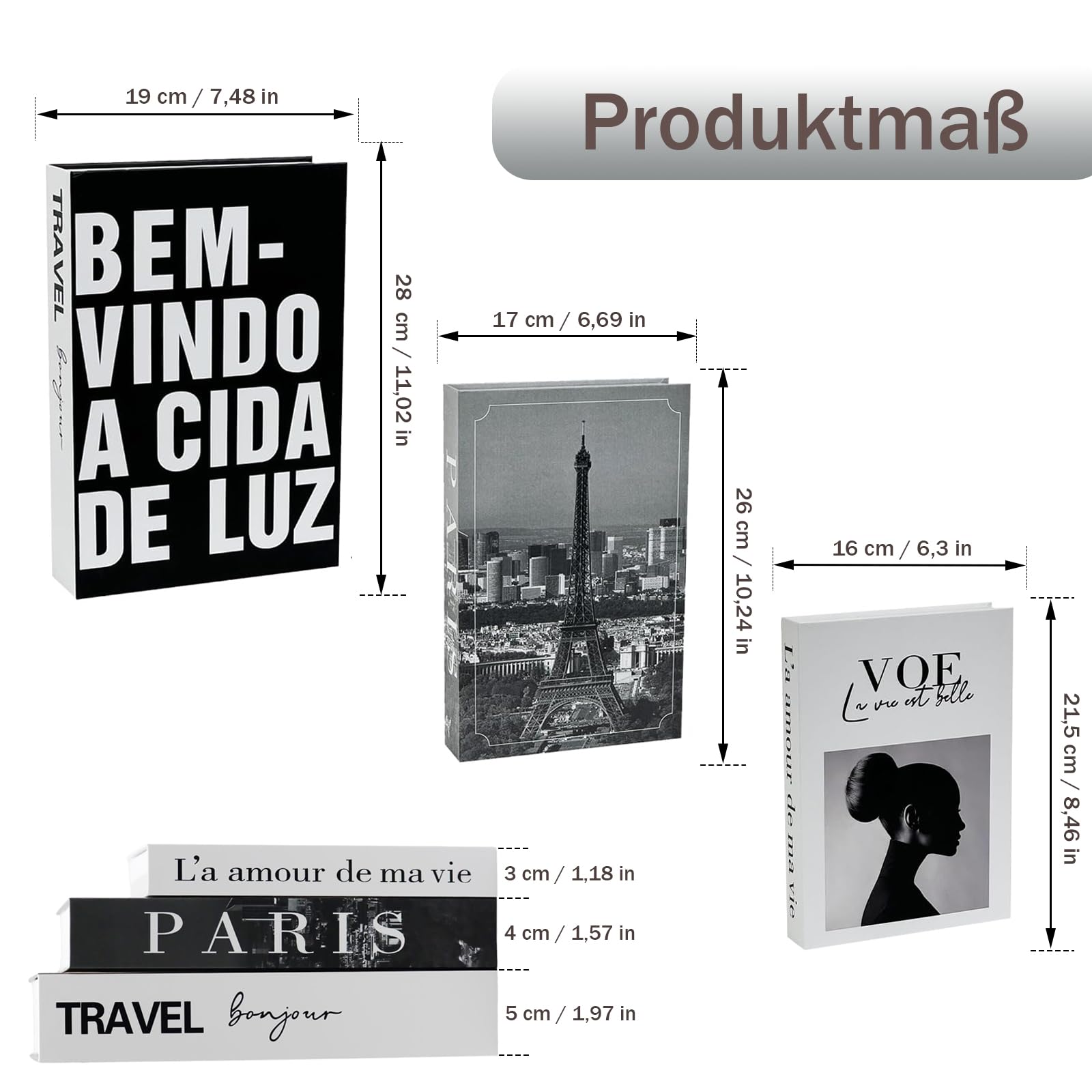 3 Piezas Libros Decorativos, Juego de Libros de Decoración Moderno, Caja Decorativa, Libro Falsos, Juego de Libro Decorativos, Apilados Falsos, para Mesa de Centro, Estanterías, Modelo B