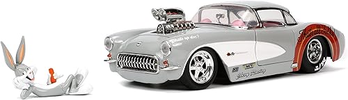 Looney Tunes 124 1957 Chevrolet Corvette - Auto fundido a presión y figura de conejo de insectos de 275 pulgadas juguetes para niños y adultos