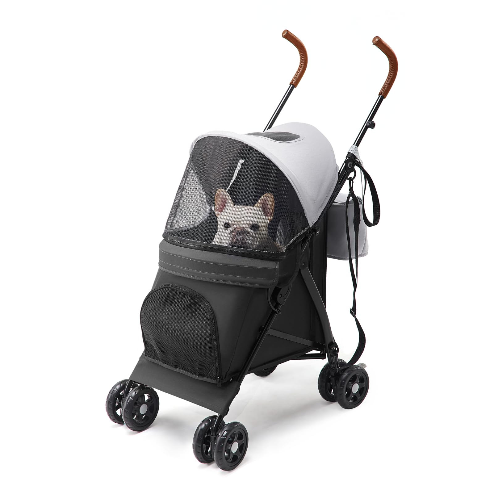 TerraPede 10lbs Ultra-Lightweight Pet Stroller - Compact Folding Umbrella Stroller with Durable Shoulder Strap, 3-Compartment Organizer & Cup Holder