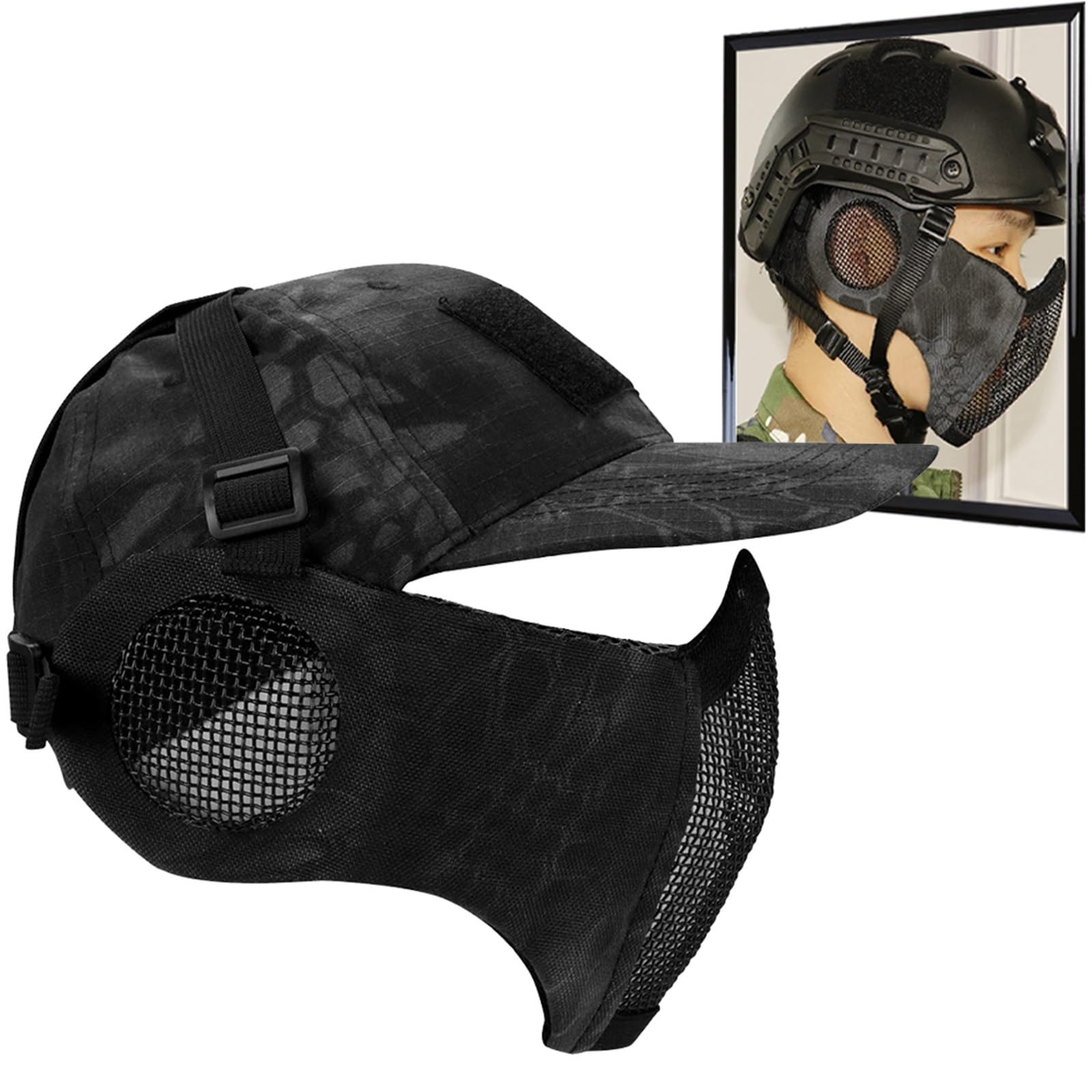 Ensemble demi-masque et casquette airsoft WLXW avec protection auditive - 8