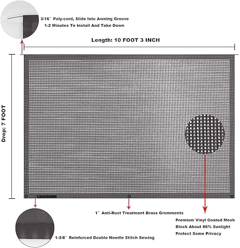 Miniatura 308 de Tentproinc Pantalla parasol para toldo, 8 pies x 13 pies 3 pulgadas (apta para toldo de 14 pies), protector solar de malla para autocaravana, cámper