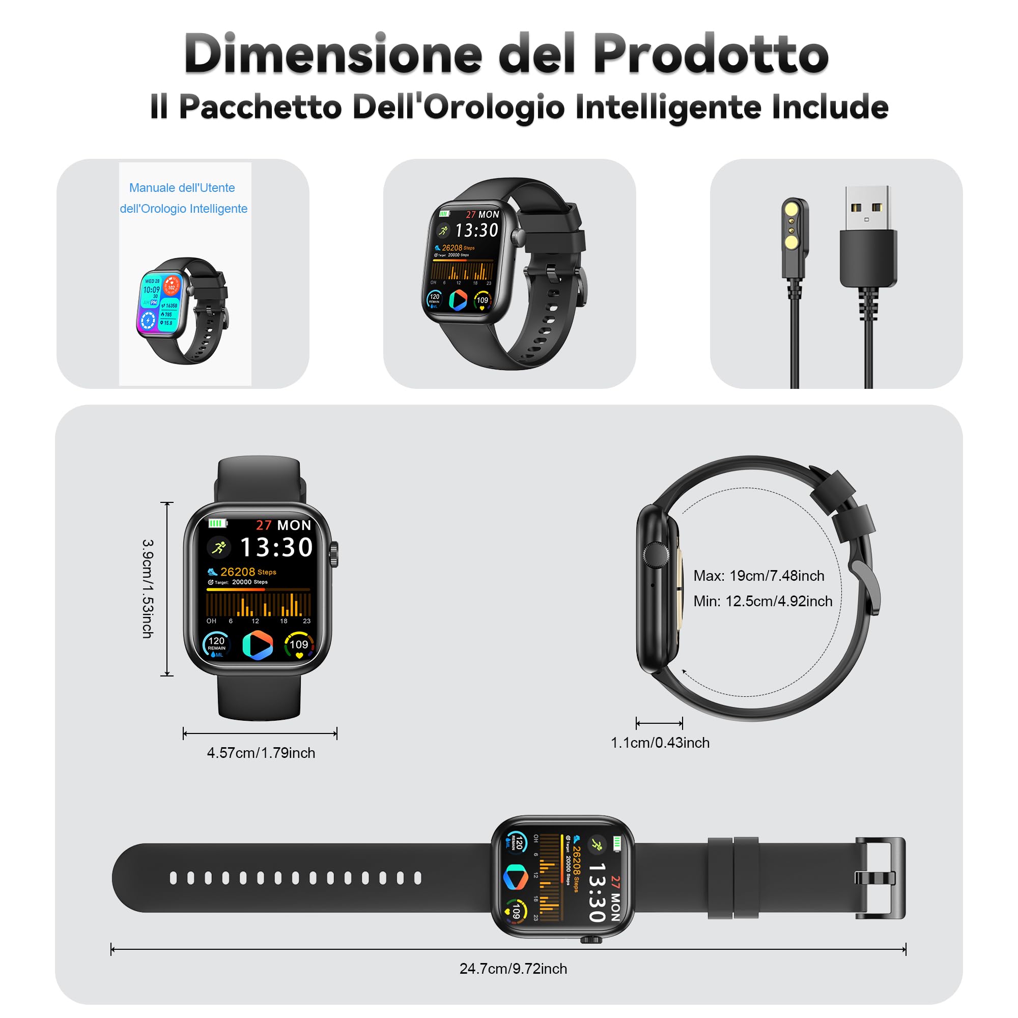 Smartwatch Uomo Donna, 1.83'' Orologio Smartwatch con Chiamata Bluetooth,Pressione Sanguigna/Cardiofrequenzimetro/Sonno,Contapassi,120+ Modalità Sportive, Impermeabile IP68 Smart Watch per Android&iOS