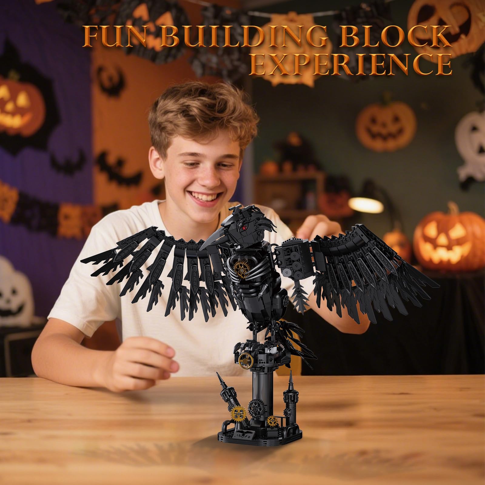 Mechanisches Krähen Bausatz für Erwachsene und Kinder, Steampunk Raven Bausatz, Konstruktionsspielzeug, Gotisches Roboter Krähen Tiermodell, Wohnaccessoire Geburtstagsgeschenk(1018 Stück)