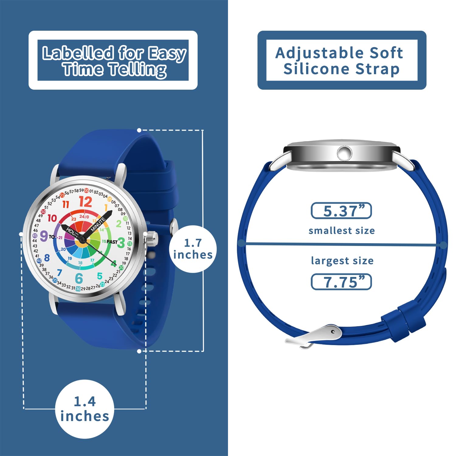 Relojes para niños, reloj de aprendizaje para niños, tablero de dardos para niños pequeños, hora de aprendizaje y hora fácil de leer, reloj analógico para niños y niñas de 3 a 11 años, azul