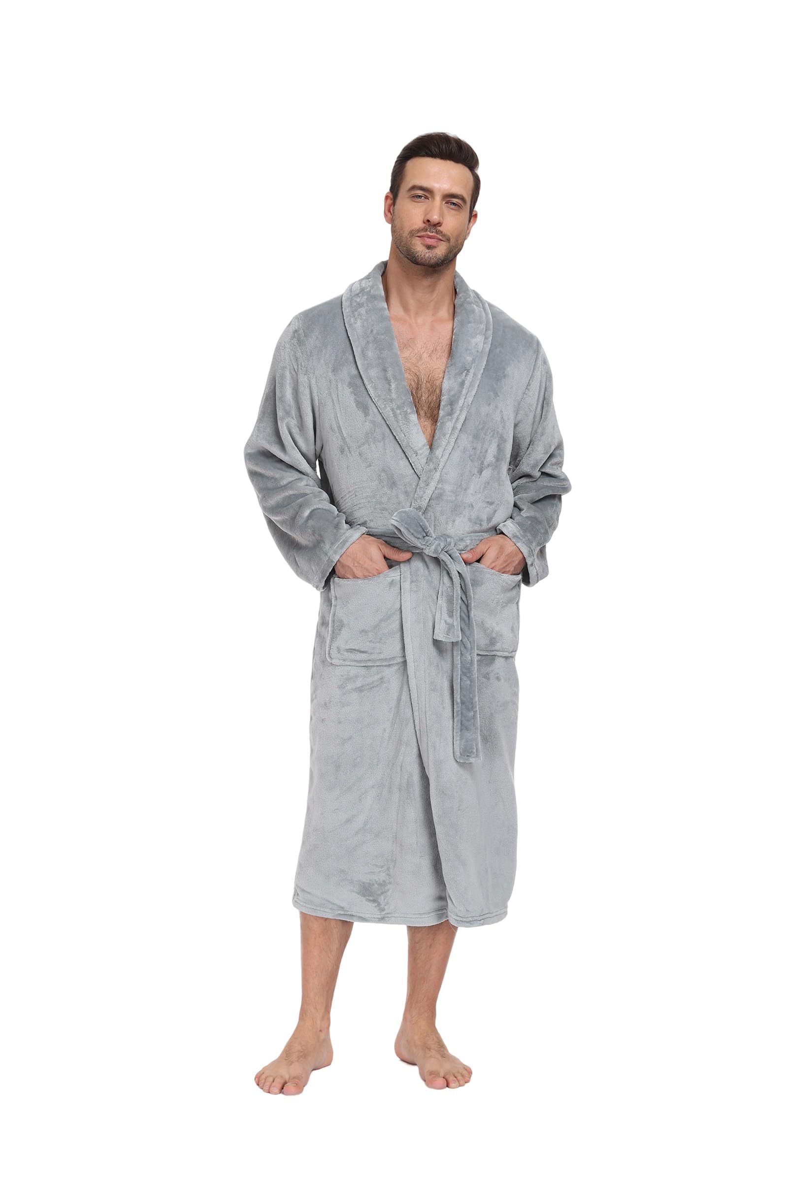 RONGTAI Peignoir long en peluche douce et chaude pour homme