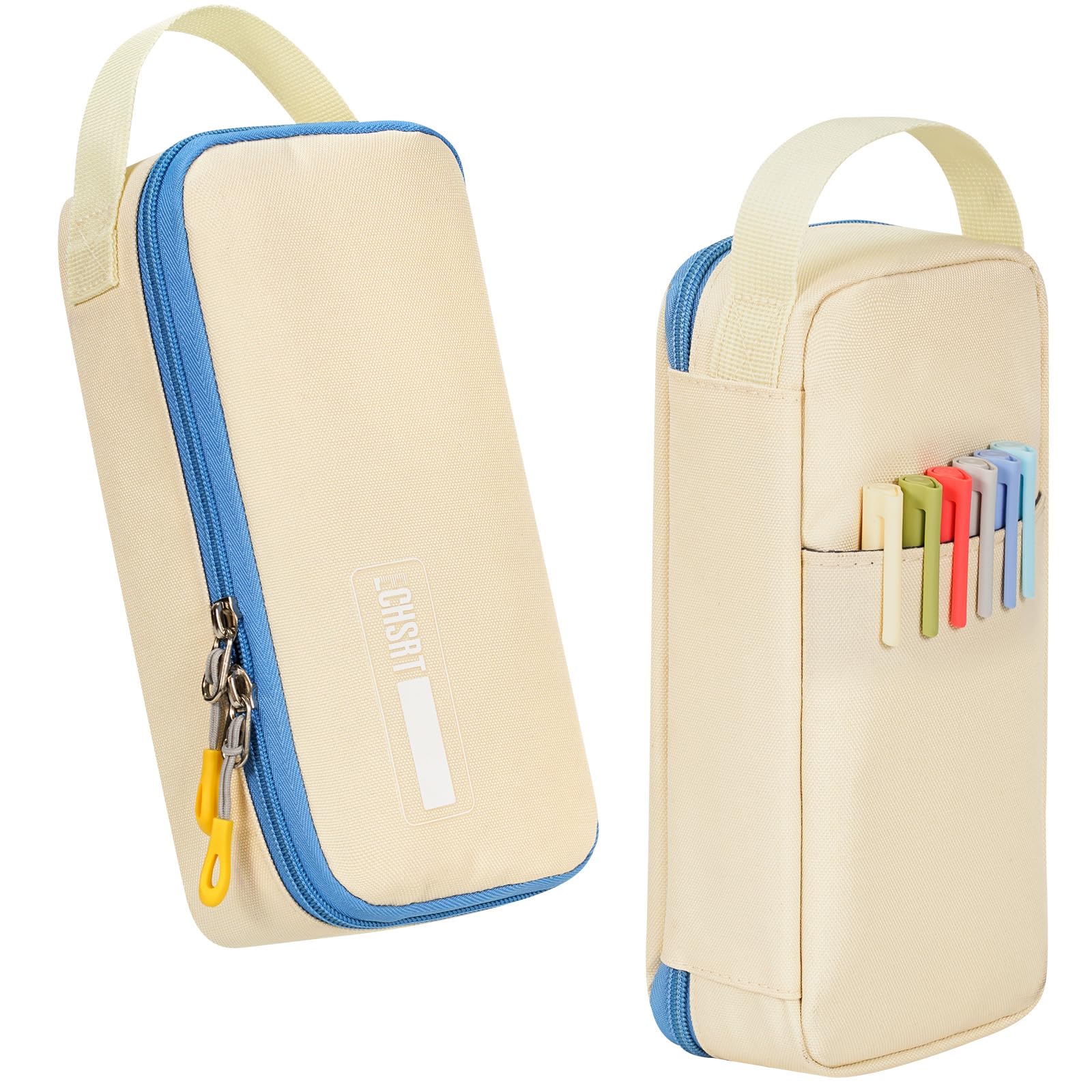 ECHSRT Big Pencil Case, Aesthetic Portable Zipper Pencil Bag with Hidden Pocket, Special Pouch for Men Women Adults, Stationery Organizer Pen Cases for Office Travel,Beige