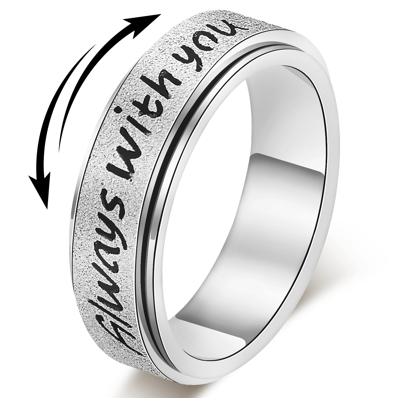 Fidget Spinner Ring for Women - Always With You Love Promise Friendship Rings, Stainless Steel Anxiety Relief Fidget Toys for Adults, Jewelry Mothers Day Birthday Valentine's Day Gifts for Dad Mom Wife Grandma Best Friend