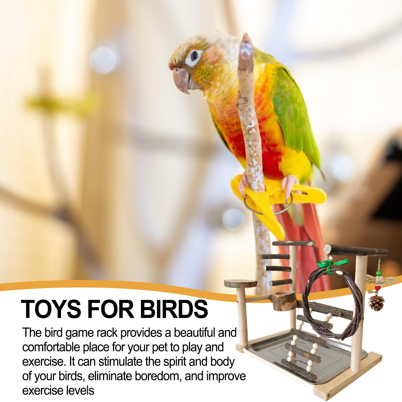Parrots Bird Playground – Robusto soporte para jaula resistente a | mordeduras, juguetes adictivos y características del molino a, construcción segura | Accesorio portátil Callopsitte, p