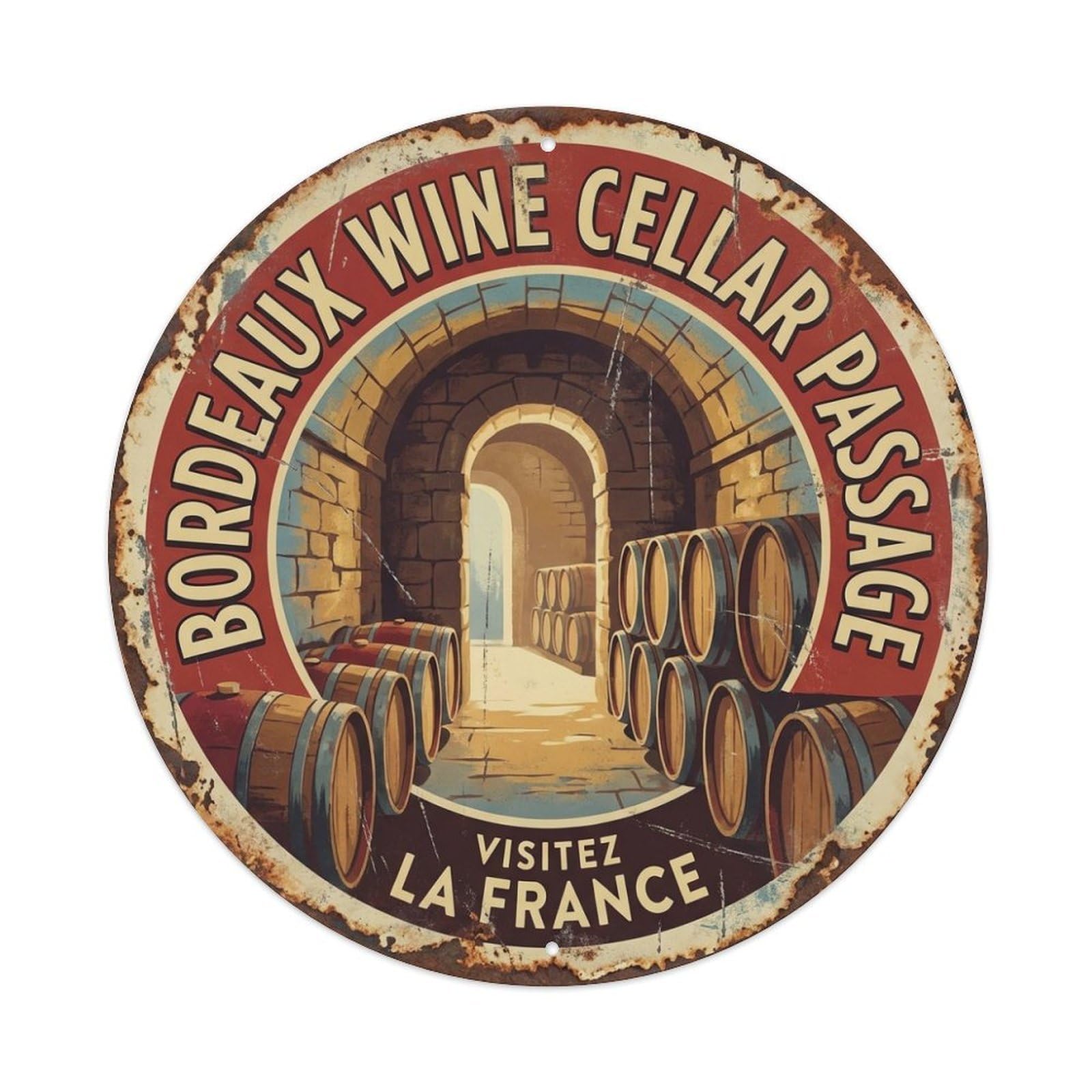 France Bordeaux Vineyard Travel Wine Cellar Passage Metal Tin Sign