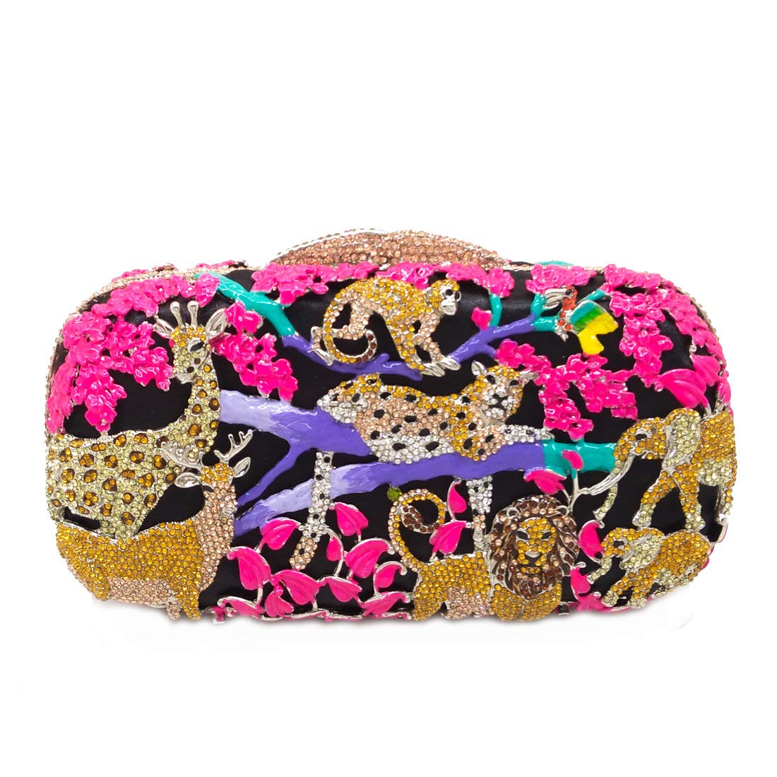 Boutique De FGG Forest Jungle Animal World Crystal Clutch Purse for Women Formal Evening Bags Rhinestone Clutch Handbag,Mini