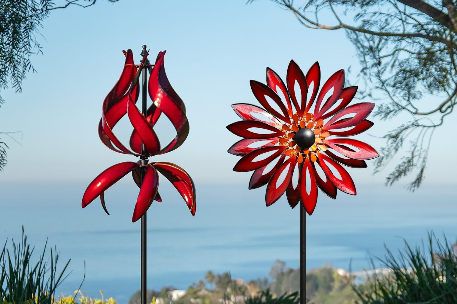 Red Tulip Yard Wind Spinner and Northern Cardinal Garden Wind Spinner