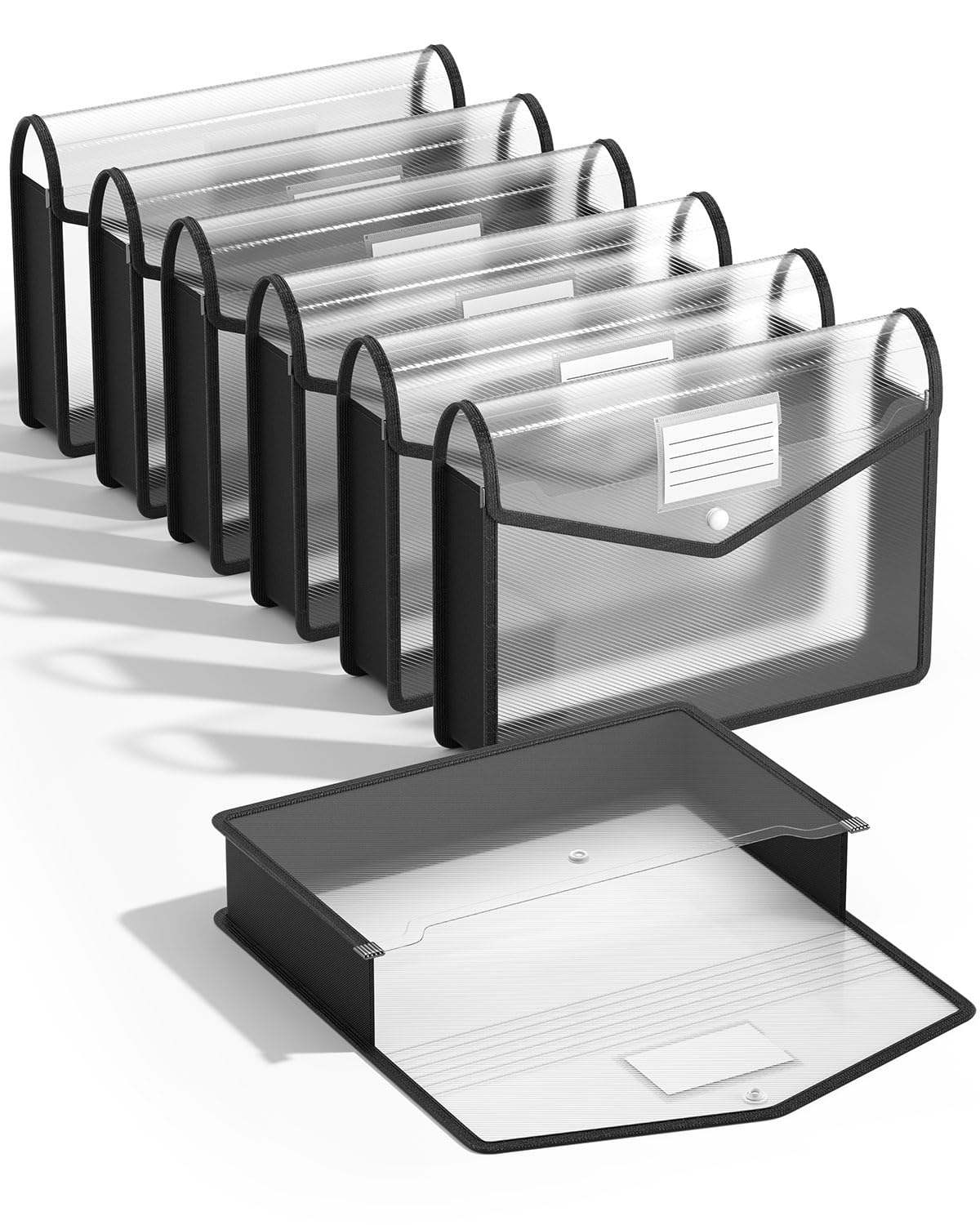 Carpeta de archivos expandible de plástico, sobres transparentes con cierre a presión, sin divisores, gran capacidad, organizador de carpetas de archivos negro, soporte organizador de facturas e