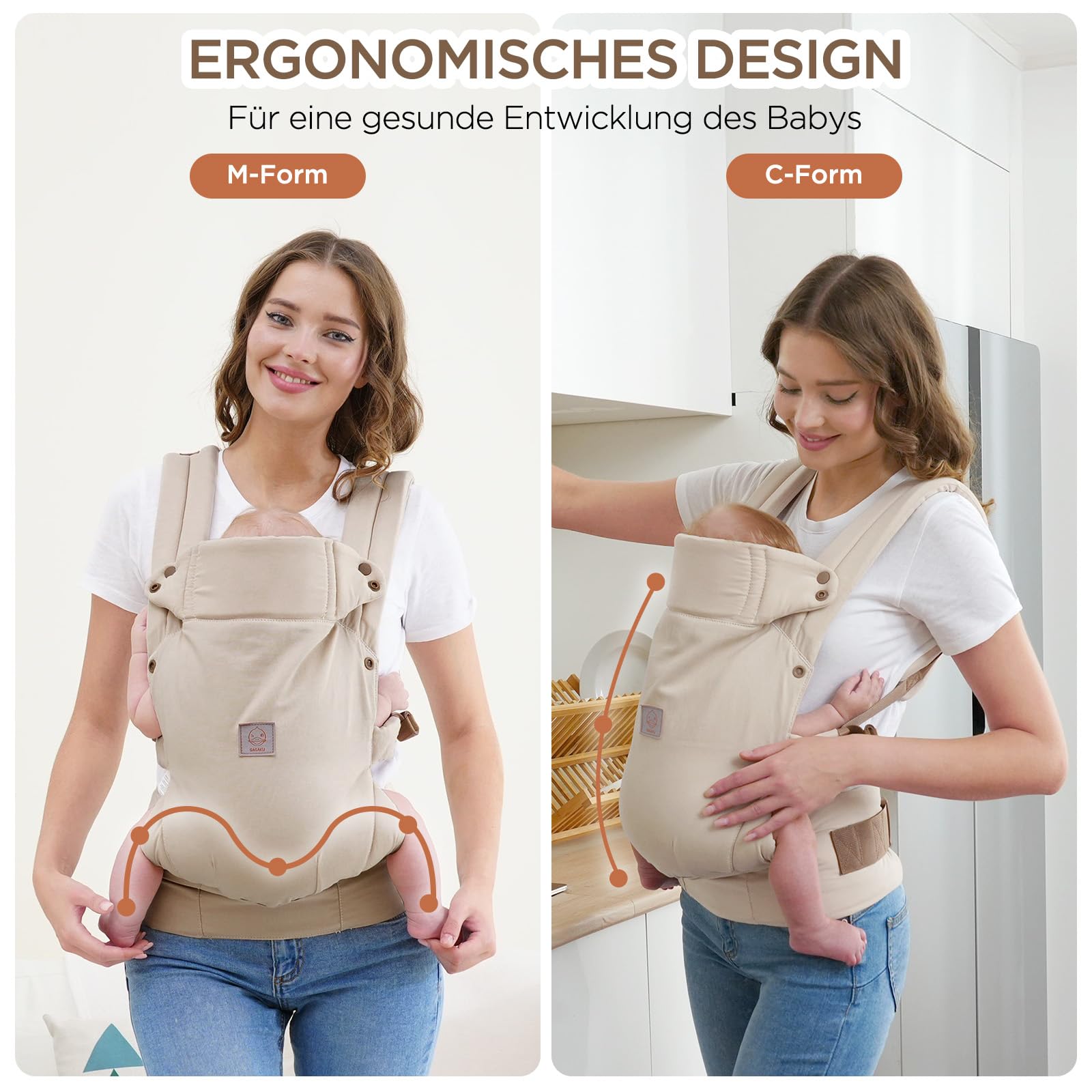 GAGAKU Babytrage für Babys Kleinkinder, Einfach zu Tragen Gesicht in Gesicht nach Vorne und Hinten Tragen, Ergonomisch Tragehilfe mit Nackenstütze, Geeignet für 3,2-15kg - Khaki