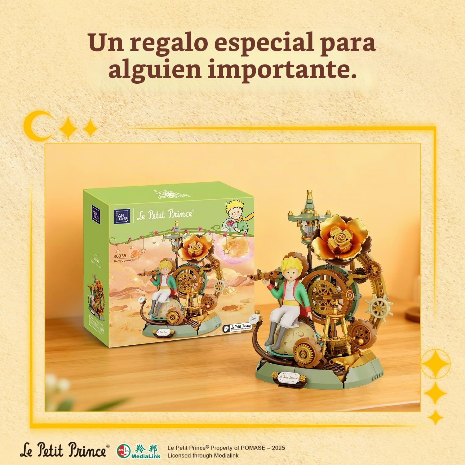 PANTASY The Little Prince Starry Journey - Juego de construcción con diseño de diorama mecánico inspirado en Steampunk con base de planeta, engranajes y telescopio, modelo de exhibición coleccionable