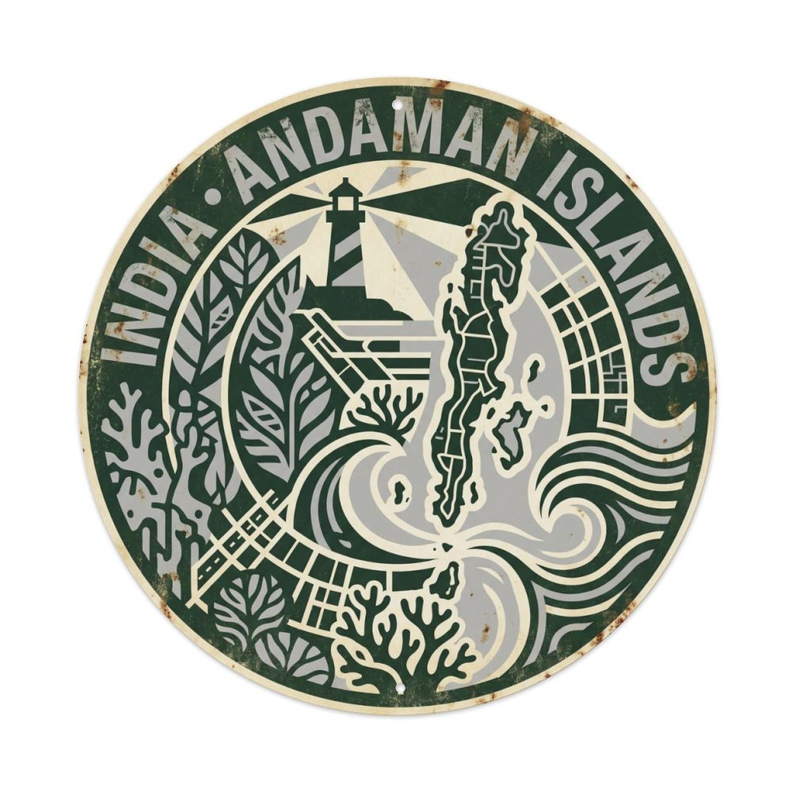 Olhnbad 08X08inch Style Andaman Islands India Atoll Resort Graphic Contrast Metal Tin Sign